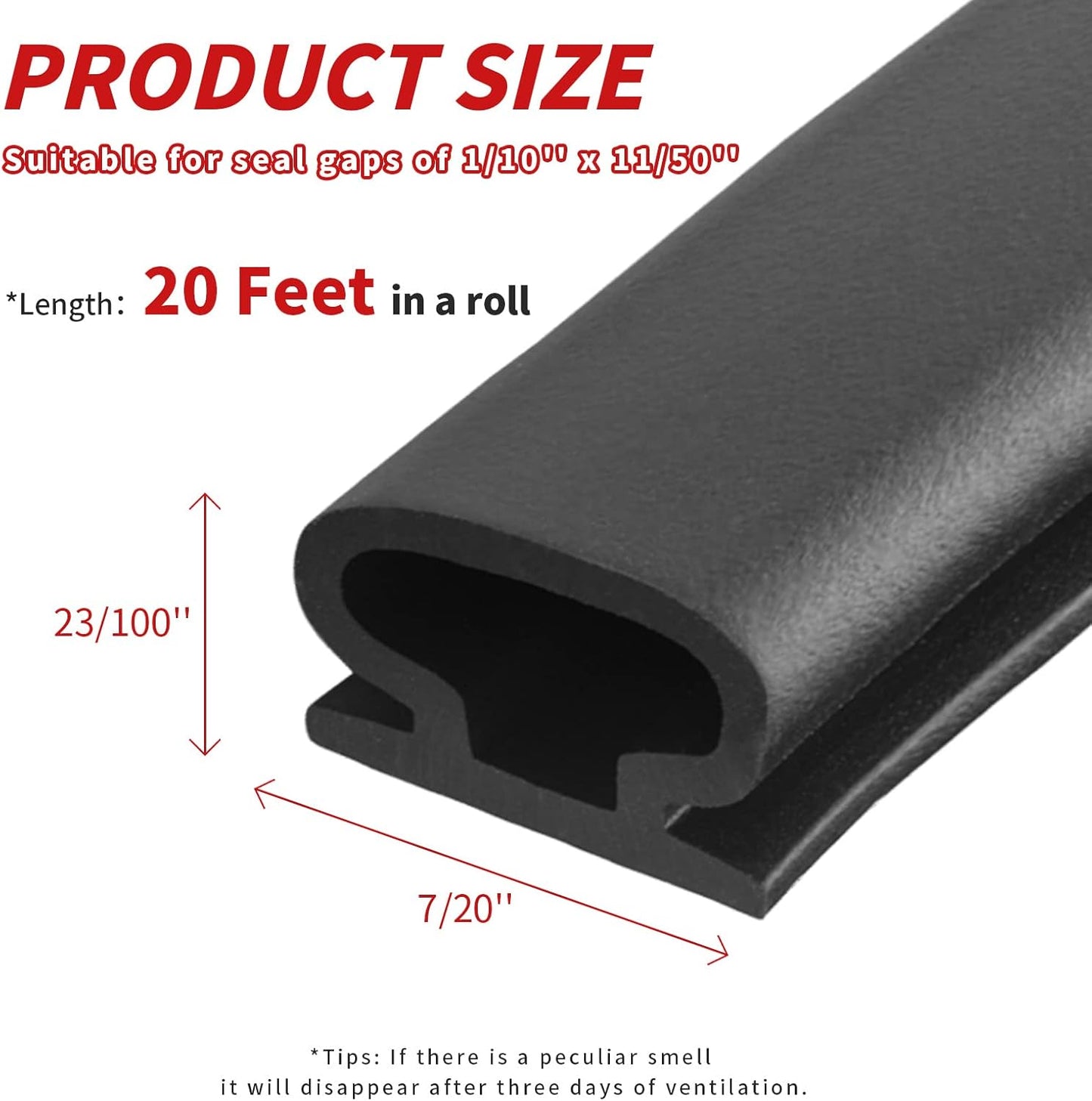 20 Feet Rubber Weather Stripping Door Seal Strip, Self-Adhesive D-Shape Insulation for Large Gaps - Cut to Size, Black