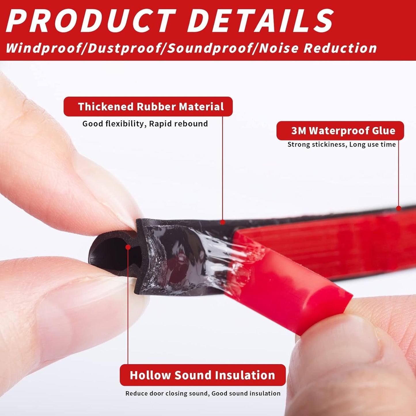 20 Feet Rubber Weather Stripping Door Seal Strip, Self-Adhesive D-Shape Insulation for Large Gaps - Cut to Size, Black