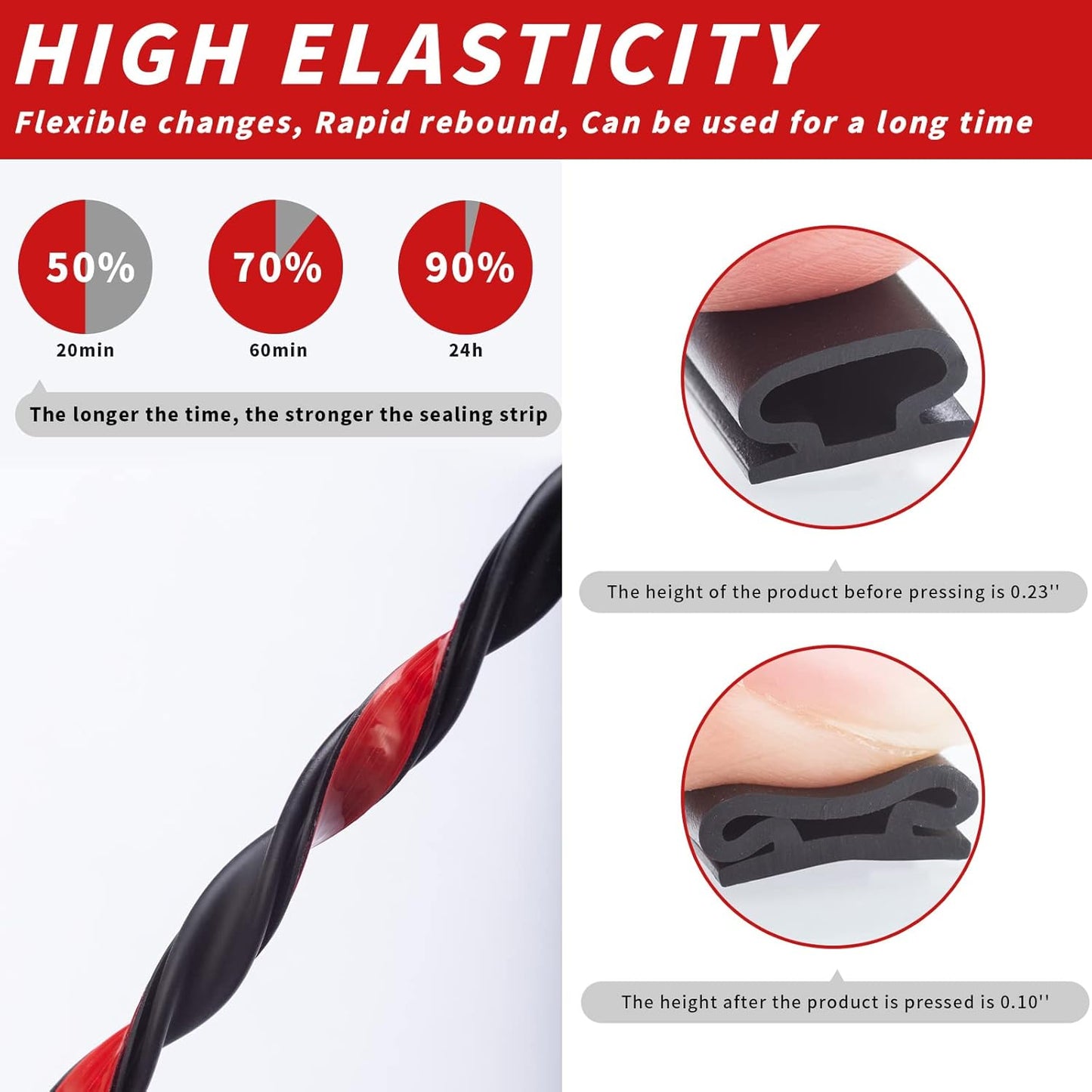 20 Feet Rubber Weather Stripping Door Seal Strip, Self-Adhesive D-Shape Insulation for Large Gaps - Cut to Size, Black