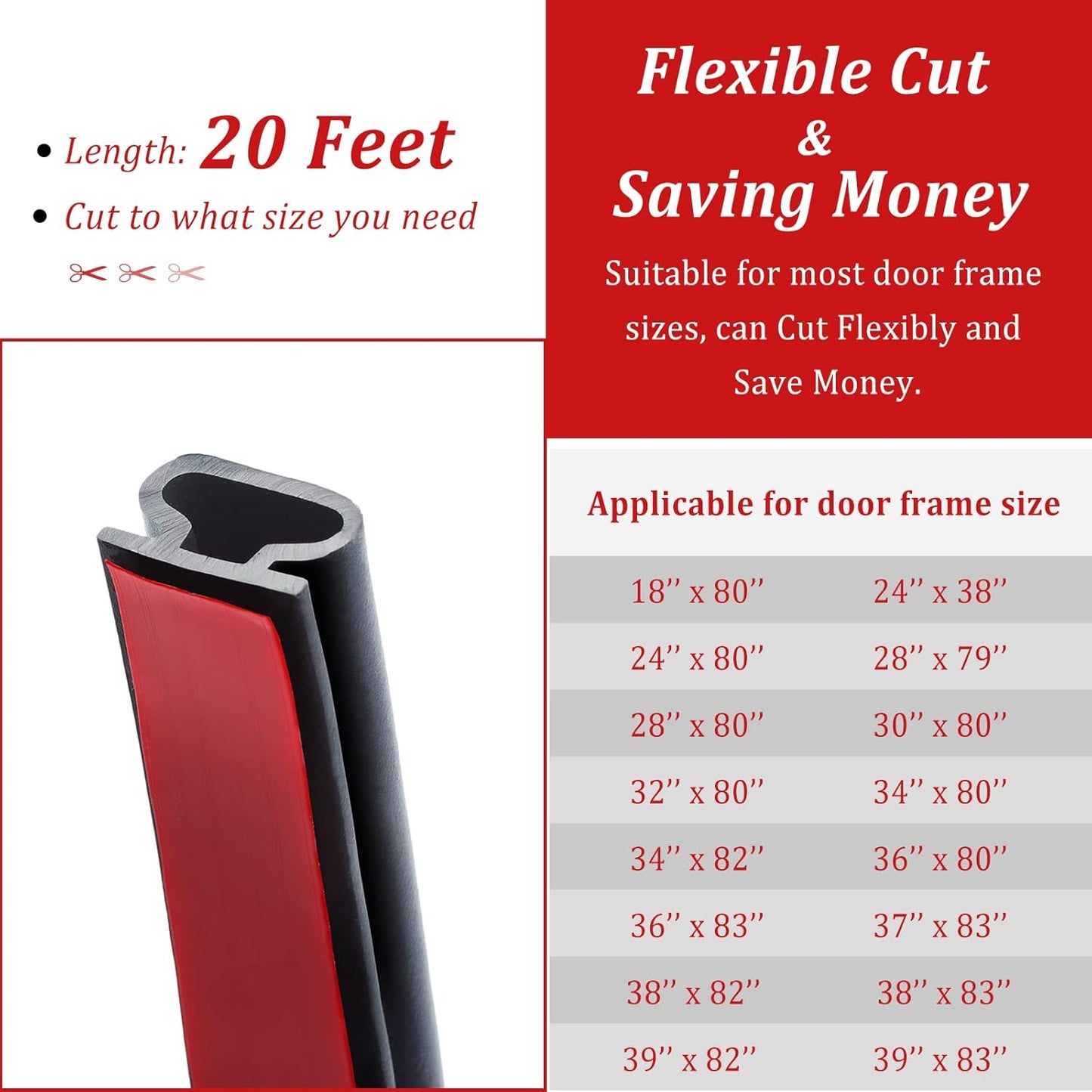 20 Feet Rubber Weather Stripping Door Seal Strip, Self-Adhesive D-Shape Insulation for Large Gaps - Cut to Size, Black