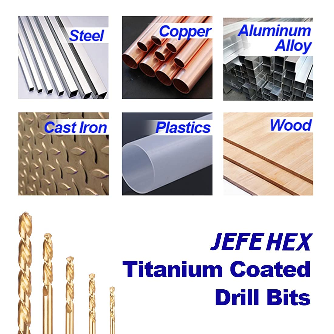 20 Pcs HSS Hex Shank Drill Bits 9/64" Titanium Coated Twist Power Tool Accessory Split Point Drill
