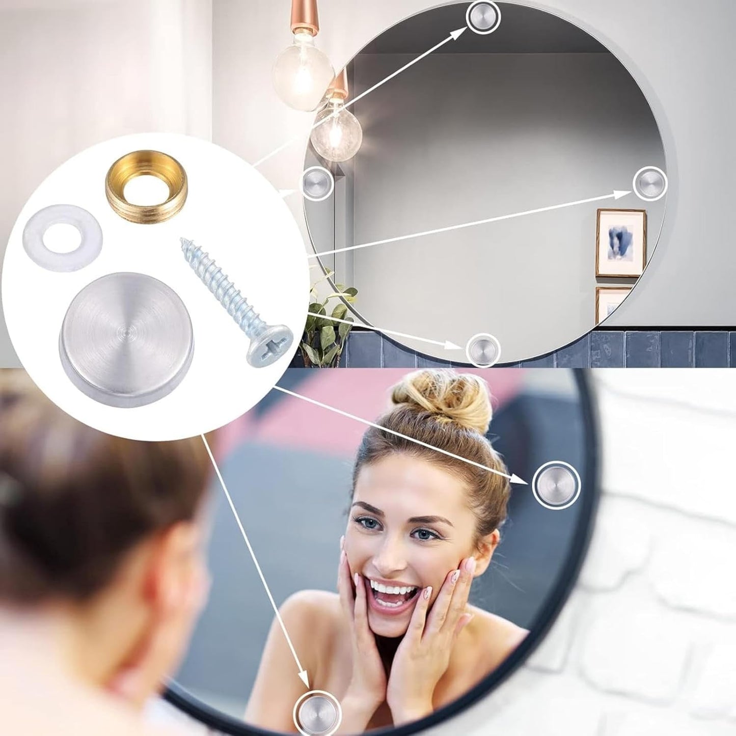 20-Piece Stainless Steel Screw Cover Cap Set - 16mm Mirror Nails for Furniture, Mirrors, Signage, Advertising Hardware