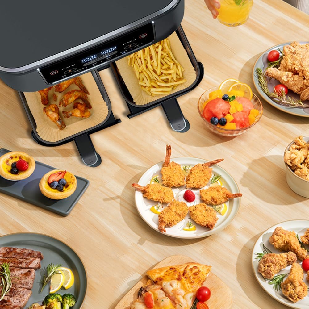 200 Pack BYKITCHEN Rectangle Air Fryer Liners Compatible with Ninja DualZone Air Fryer DZ201/DZ401/DZ550/DZ090, Instant Vortex - Disposable Oil Proof Liners