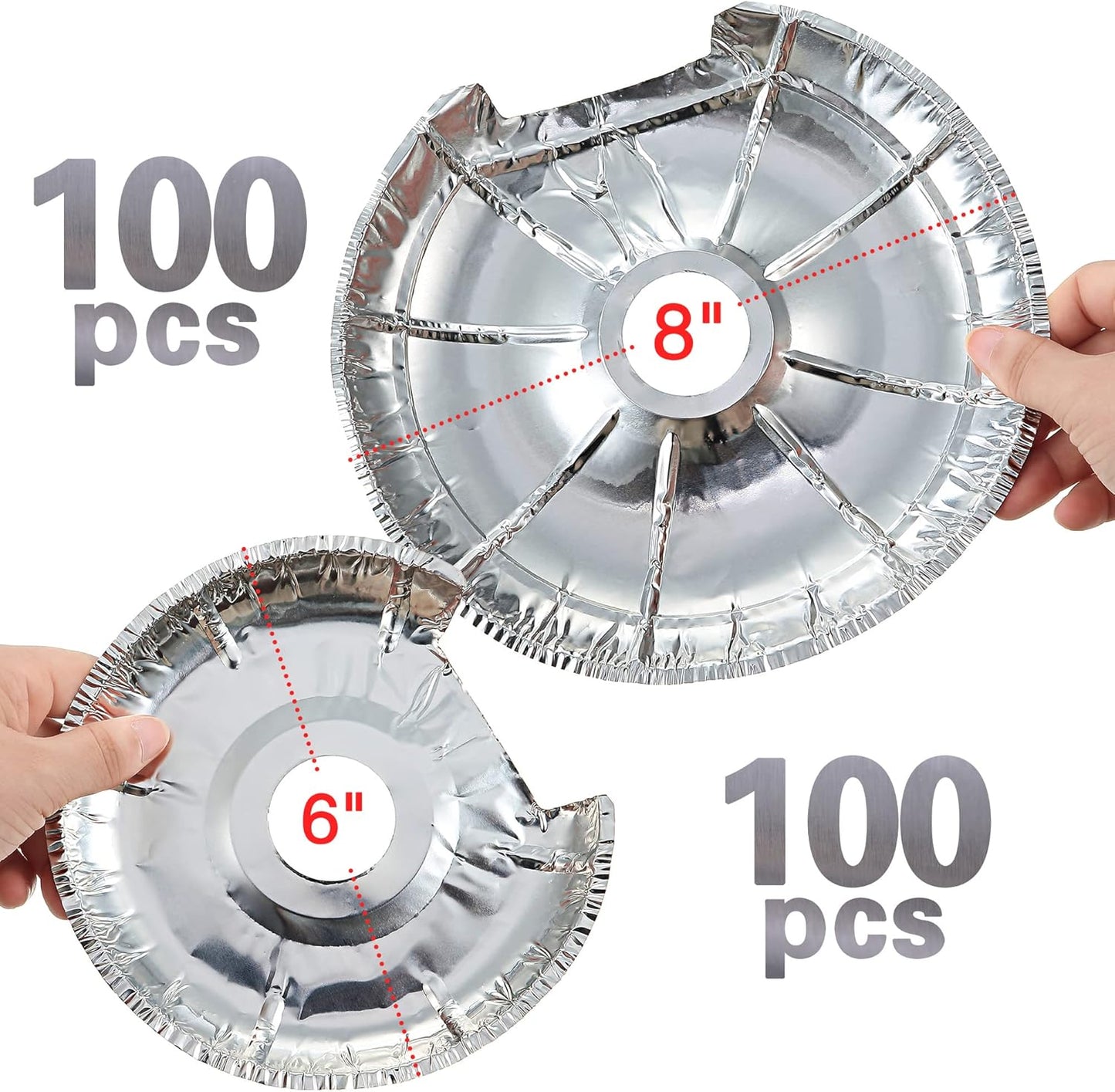 200 Pack Electric Stove Burner Covers - Disposable Aluminum Foil Drip Pan Liners - 6" and 8" Round Burner Liners - Keep Stove Top Clean from Oil and Food