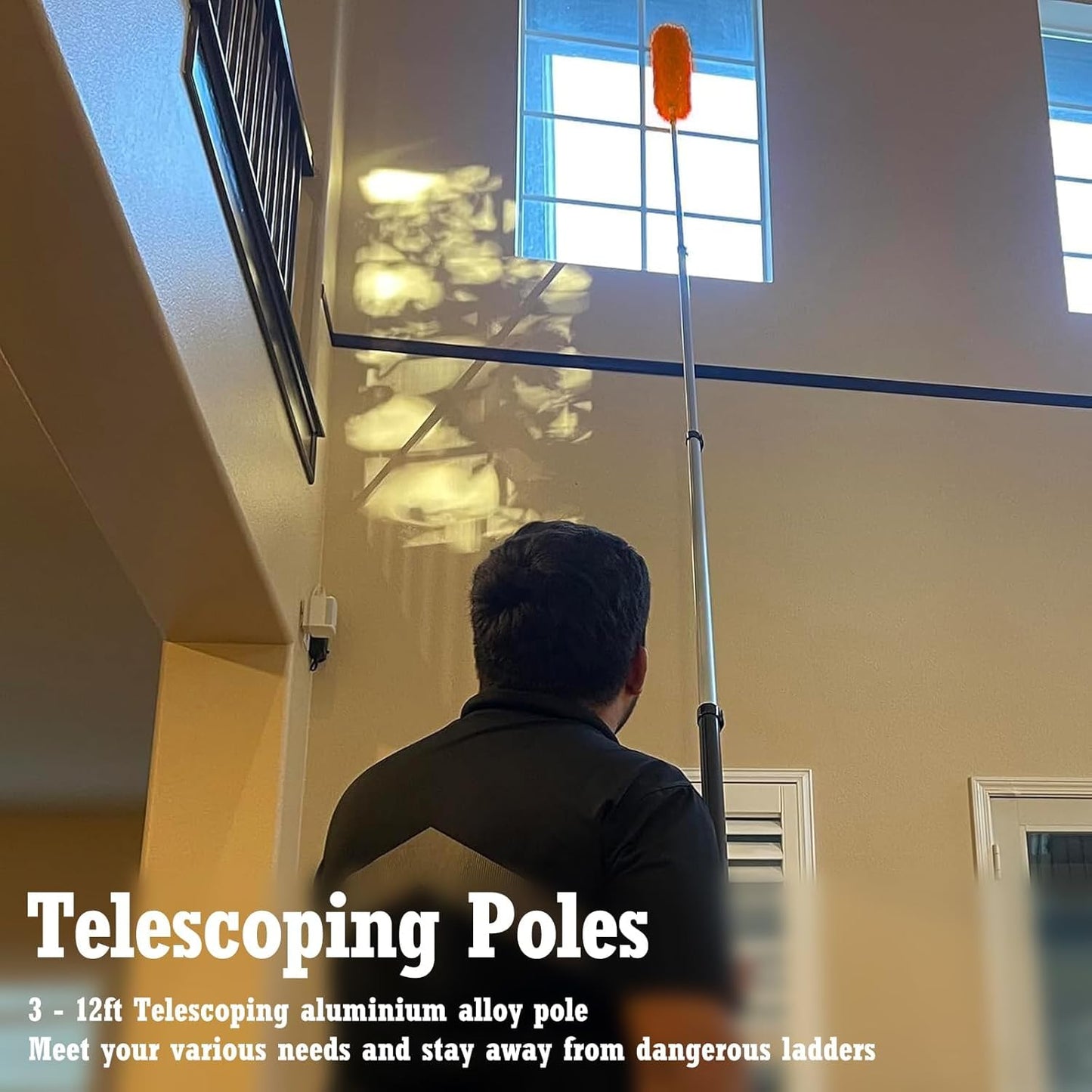 20FT Telescoping Extension Pole for Dusting, Painting, and Window Cleaning - Lightweight, Sturdy, Multi-Purpose with Universal Twist-on Metal Tip - Extendable Pole up to 12FT