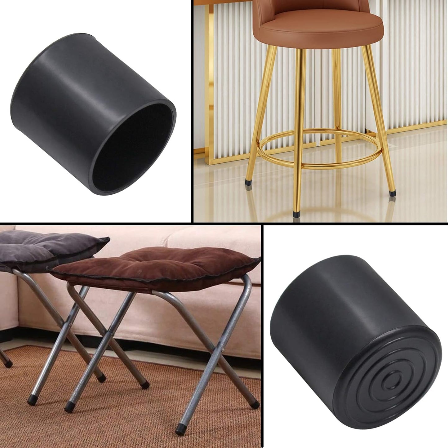 20Pcs Round Rubber Furniture Leg Caps - 1-1/4" Vinyl Flexible Chair Leg Floor Protectors - Black patio/indoor Furniture Leg Caps