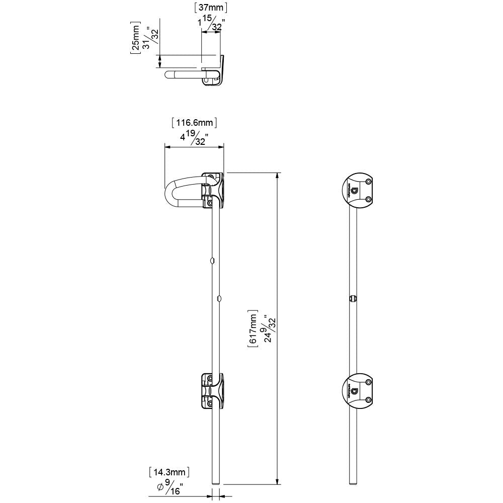24" D&D QB124 Q-Bolt Drop Bolt for Square Post Metal Gates - Padlockable with Padlock Storage