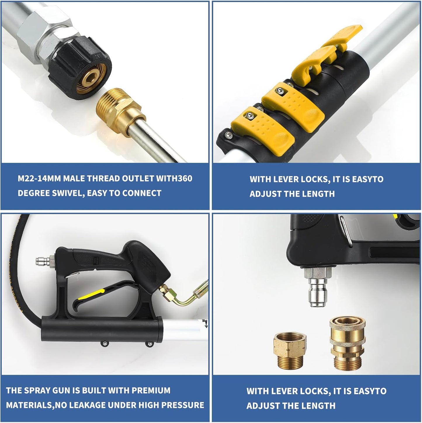 24 FT Telescoping Pressure Washer Wand with Extension, Brush Head, Gutter Cleaner, 5 Spray Tips, Hose Adapters & Support Belt