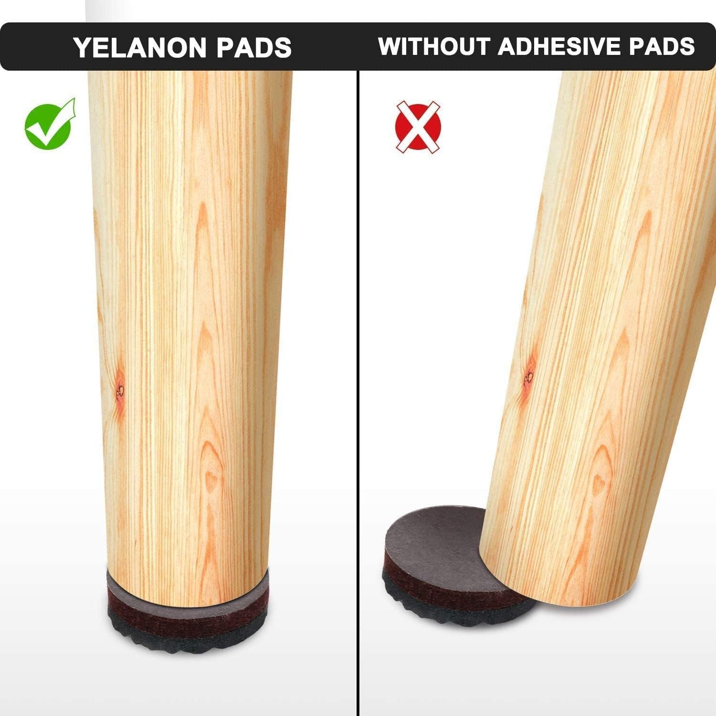 24 Pack 2.5" Yelanon Non Slip Furniture Pads - Furniture Grippers for Legs, Self Adhesive Rubber Feet, Anti Slide Hardwood Floor Protectors for Couch Stoppers
