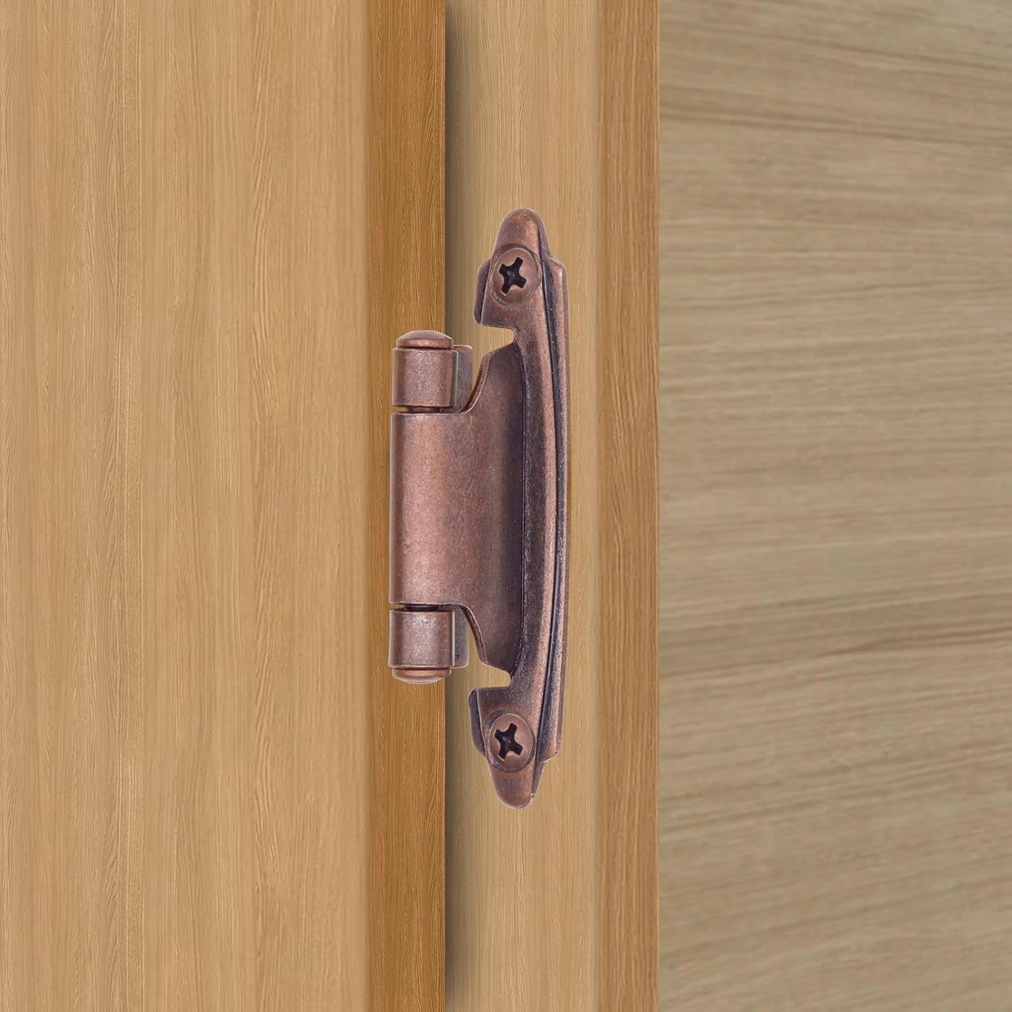 24 Pack Antique Copper Bronze Kitchen Cabinet Hinges - Self Closing Flush Mount, 1/2" Overlay, 12 Pairs - Includes Screws