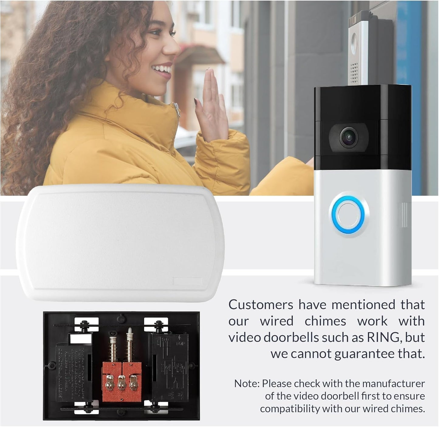 24-Volt White Wired Doorbell Chime for Homes | Hard-Wired Door Bell with Front Ding-Dong and Rear Tone | Home Improvement Electrical Equipment by Newhouse Hardware