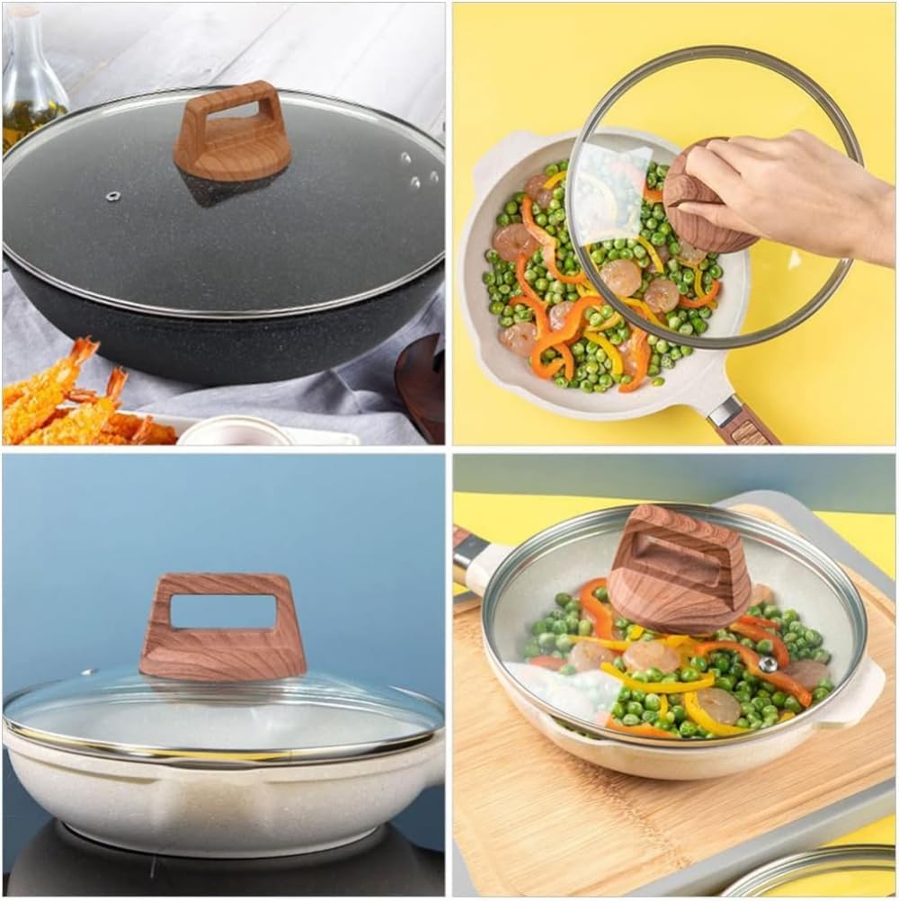 24CM Stainless Steel Cookware Universal Pot Lid with Steam Vent Hole and Wood Handle for Skillets and Saucepan