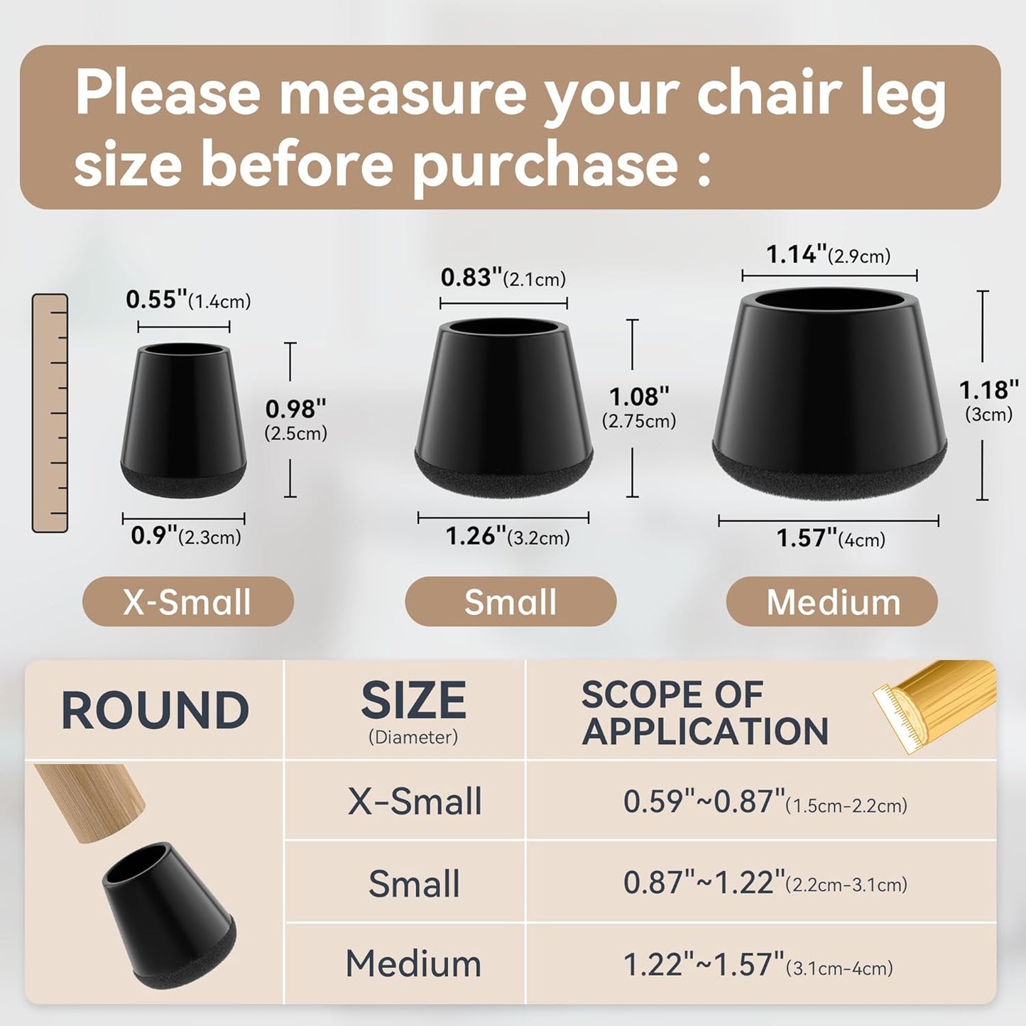 24PCS Upgraded Silicone Chair Leg Floor Protectors for Hardwood Floors - Furniture Sliders with 360°Felt Pad Bottom and Thickening Caps for Scratch and Noise Reduction