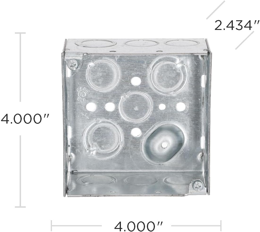 25-Pack RACO 232 4 in. Square Electrical Box, 2-1/8-Inch Deep with 1/2-in. and 3/4-in. Knockouts - Welded Gray Box