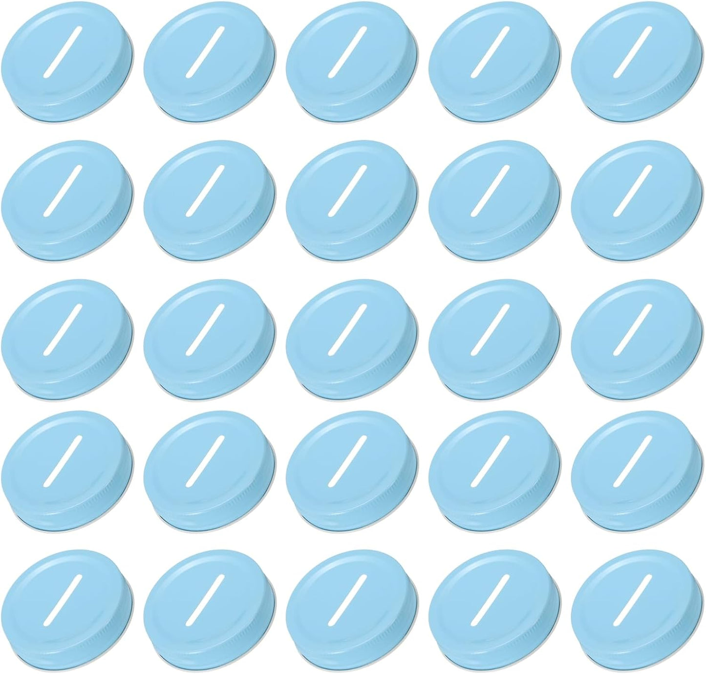25 Pcs Metal Coin Slot Lid 70mm Tinplate Regular Mouth Canning Bank Caps - Blue for Money Saving Cards, Inserts for Mason, Canning Jars