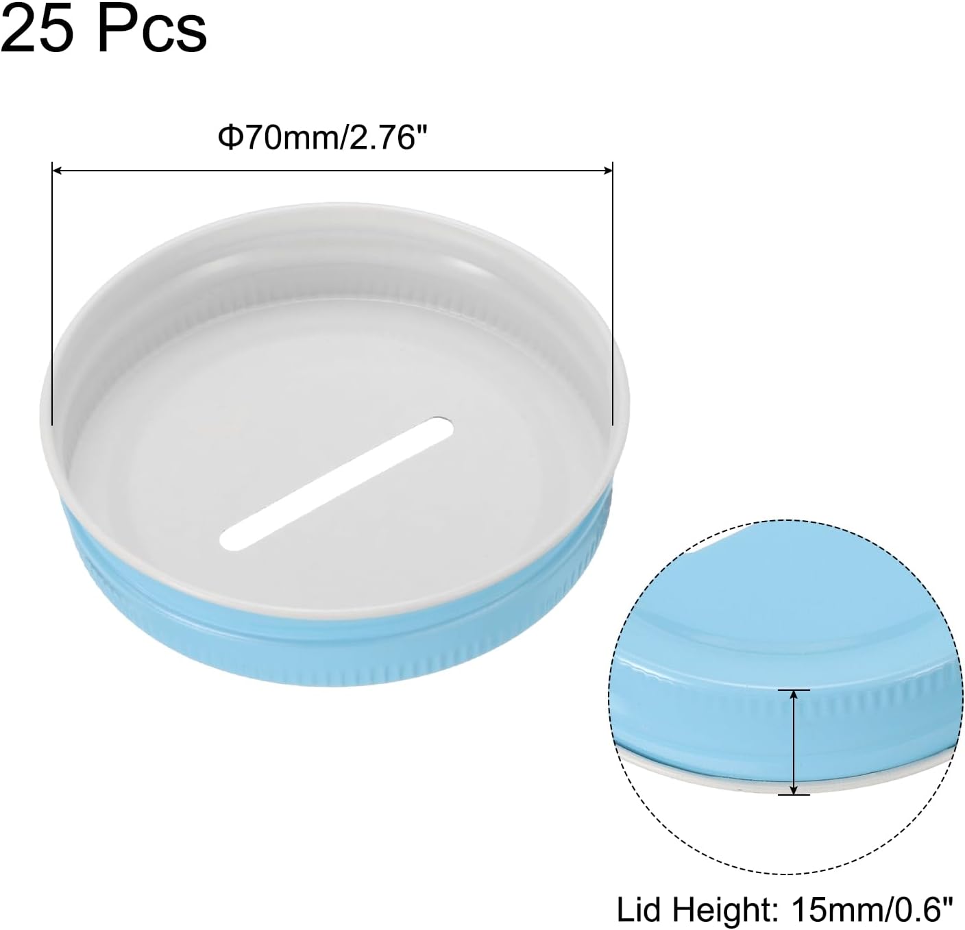 25 Pcs Metal Coin Slot Lid 70mm Tinplate Regular Mouth Canning Bank Caps - Blue for Money Saving Cards, Inserts for Mason, Canning Jars
