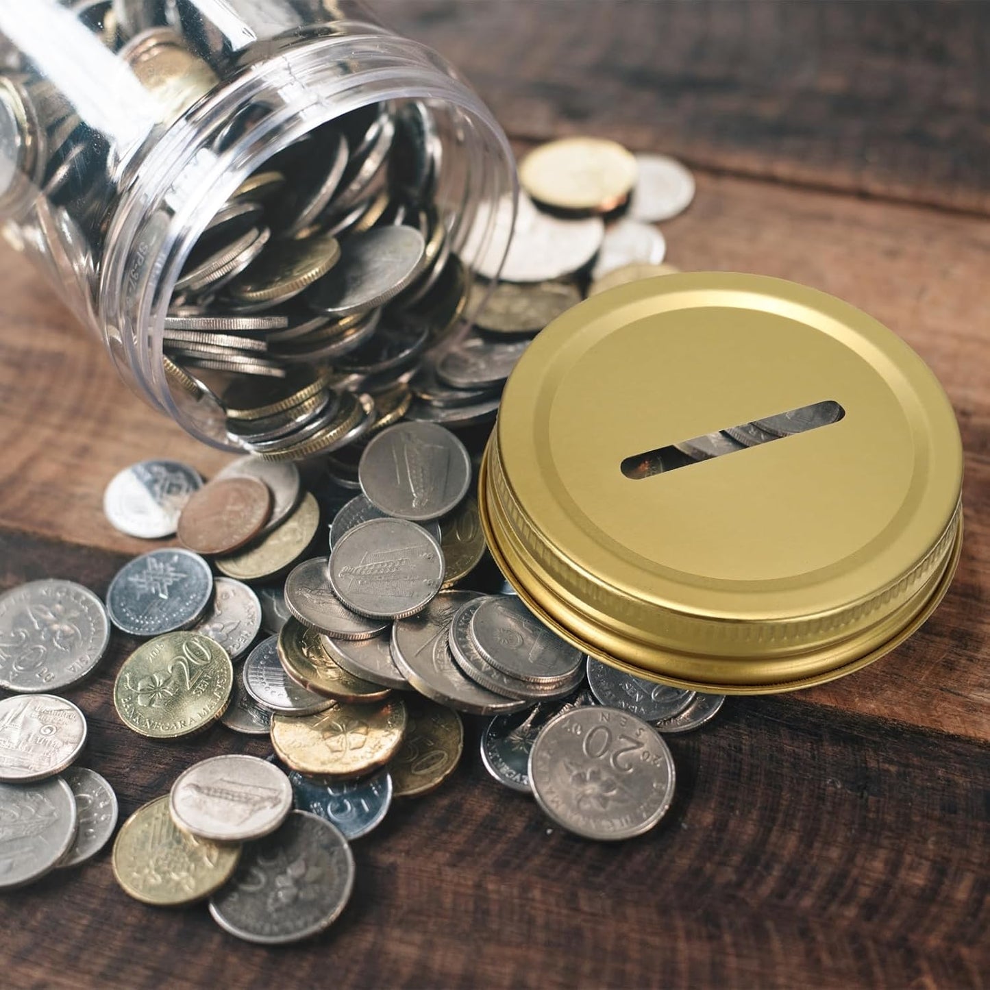 25 Pcs Metal Coin Slot Lid 70mm Tinplate Regular Mouth Canning Bank Caps - Blue for Money Saving Cards, Inserts for Mason, Canning Jars