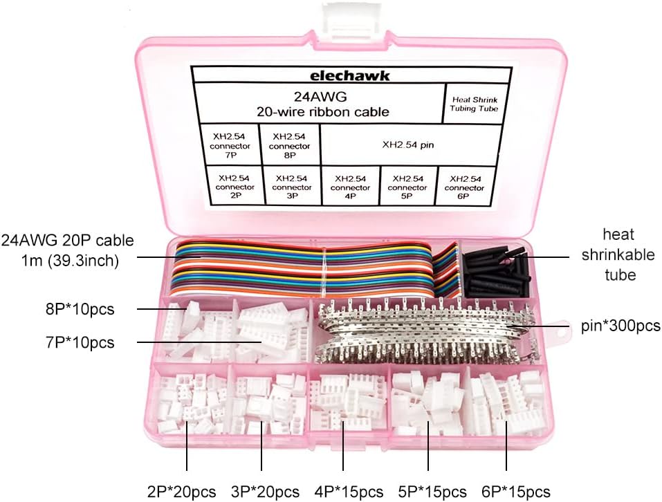 2.54mm XH Male Connector Pin Kit with Pre-Crimped Ribbon Cables - JST-XH Compatible