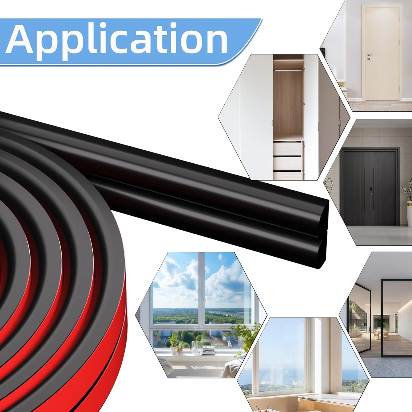26 Feet Silicone Weather Stripping Door Seal for Exterior Doors - Black Adhesive Door Frame Seal for Soundproofing and Insulation