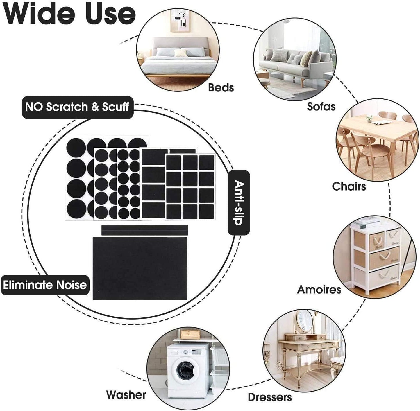 261 Pcs Premium Black Felt Furniture Pads for Hardwood Floors - Floor Protectors for Chair Legs