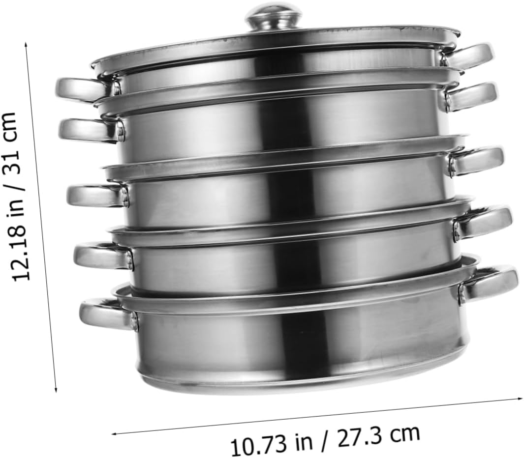 28cm Stainless Steel Steamer Stockpot with Lid - Versatile Soup Pot and Pasta Cooking Pan - Unomor Multifunctional Silver Finish