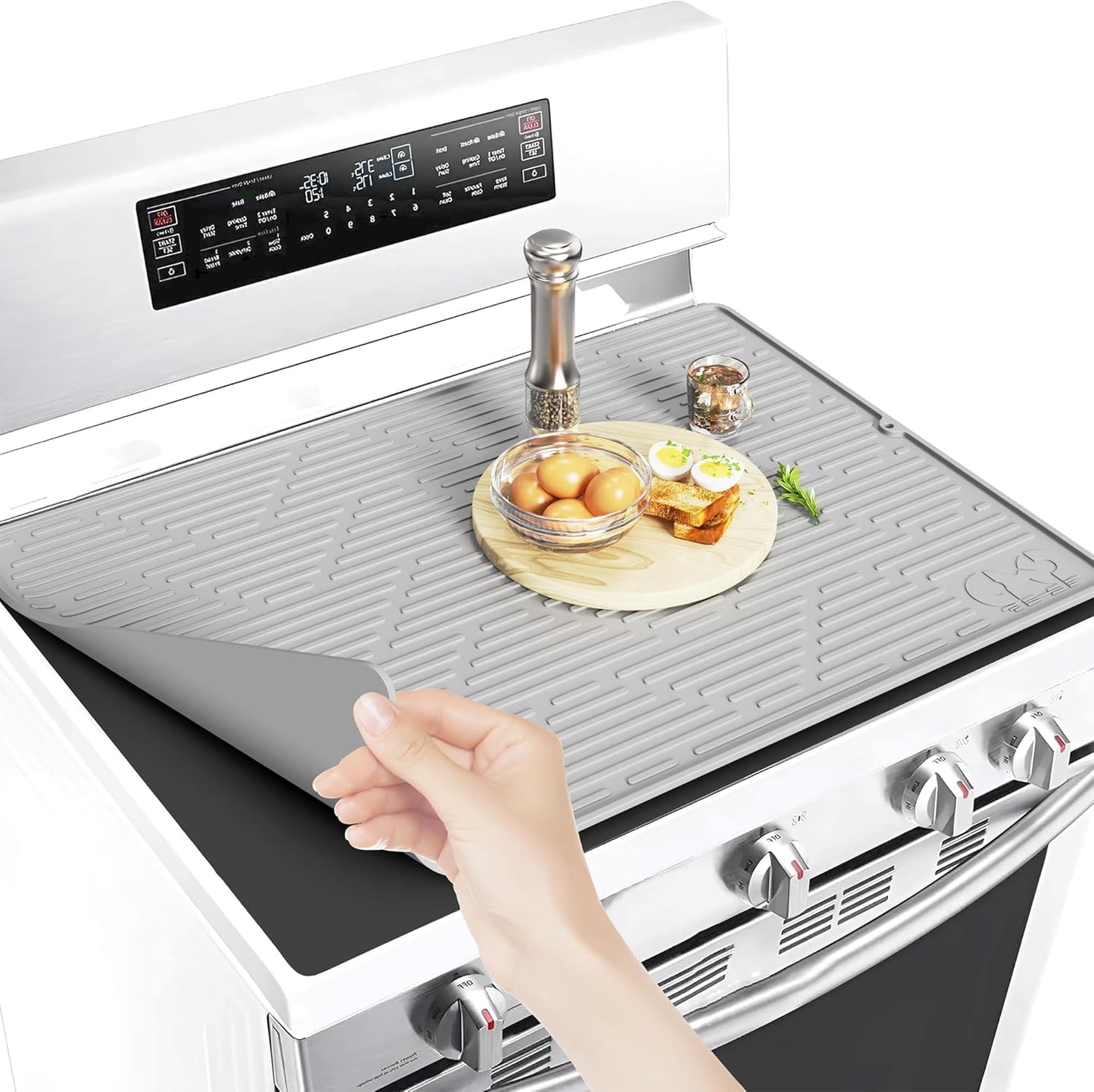 28X20'' Silicone Stove Top Cover for Electric Stove - Grey Color, Ideal for Glass Top Stove, RV Cooktop, and Kitchen Countertop