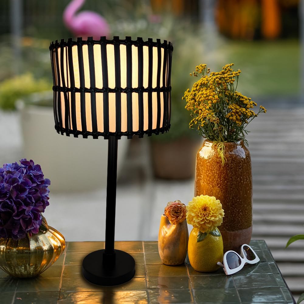 29.25'' Tropical Table Lamp Black - Weather Resistant for Indoor/Outdoor Use - Ideal for Living Rooms, Decks, Patios, Porches