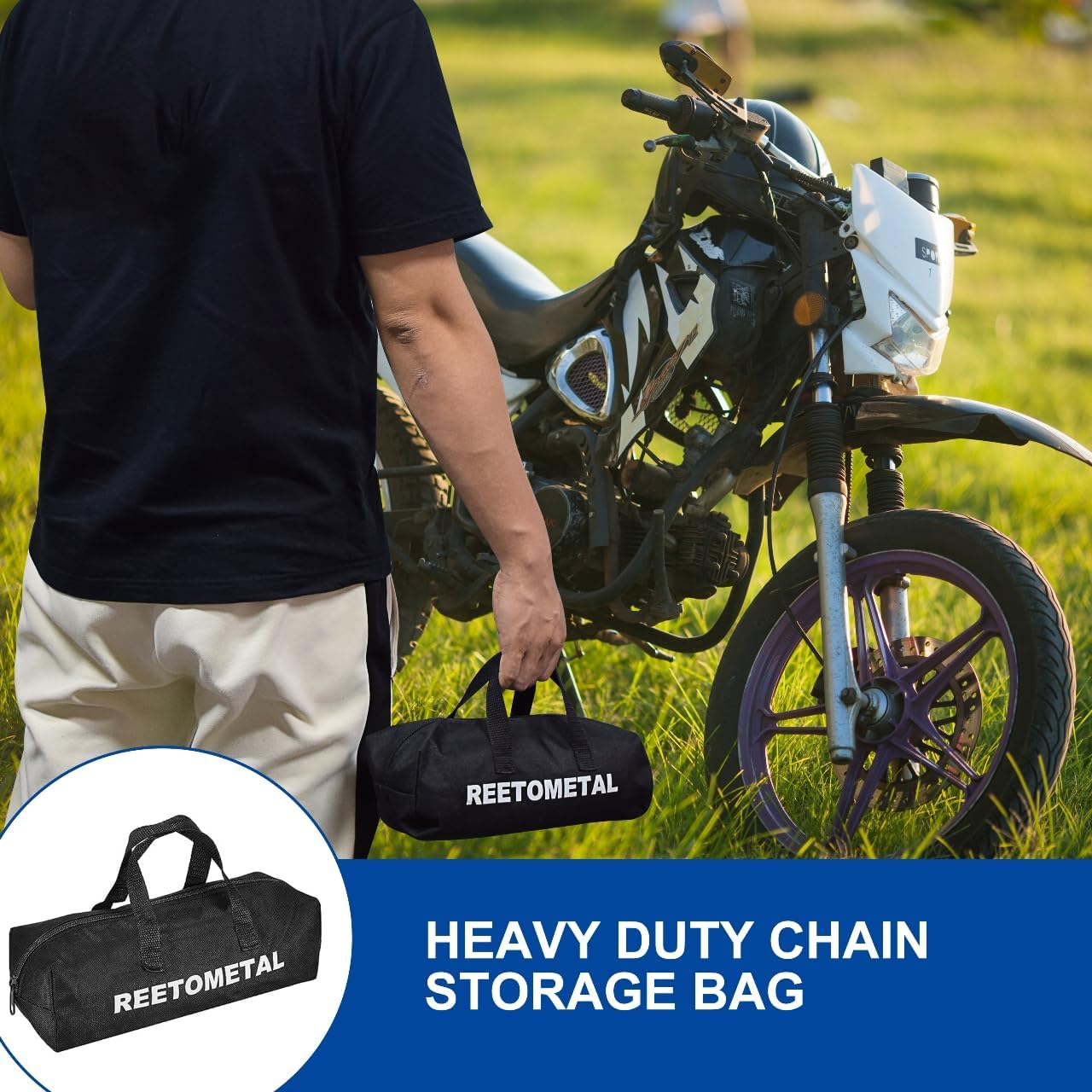 2ft x 3/8in Heavy Duty Security Chain for Motorcycles, Bicycles, ATVs, Trailers - Cut Proof Hardened Steel Chain for Anti-Theft Protection