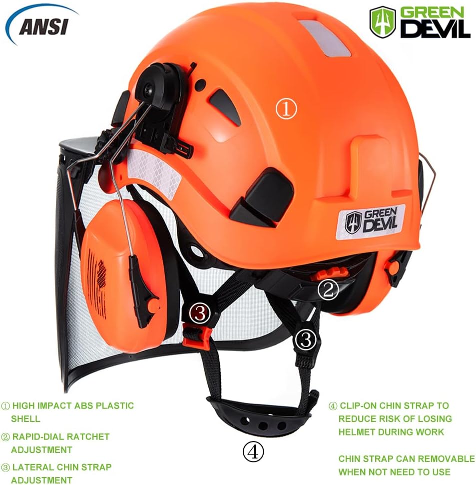 3-in-1 Forestry Safety Helmet with Chainsaw Protection, Mesh Face Shield, and Ear Muffs - Green Devil Hard Hat