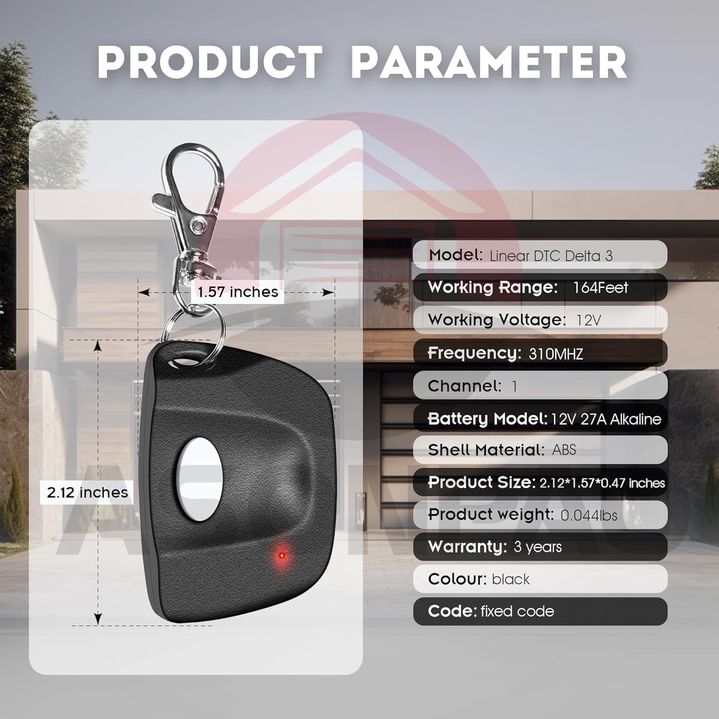 3-Pack Linear DTC Delta 3 Remote Garage Door Transmitter with 8 Dip Switches 310MHZ - ASONPAO - 3-Year Warranty