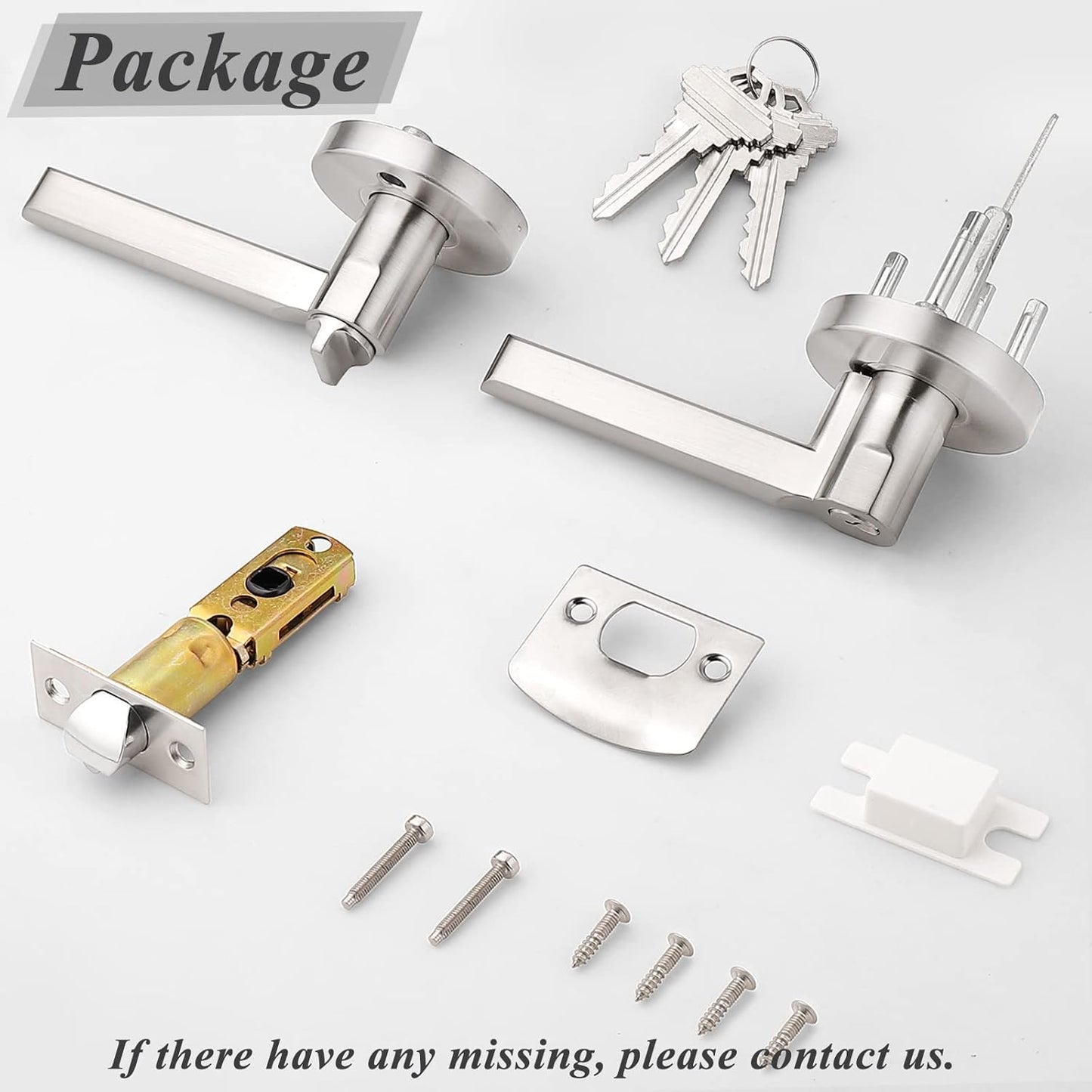 3 Pack Modern Satin Nickel Keyed Entry Door Levers with Lock and Key - Interior Handles for Bedroom, Bathroom, Front Entrance - Keyed Alike Lockset by Probrico