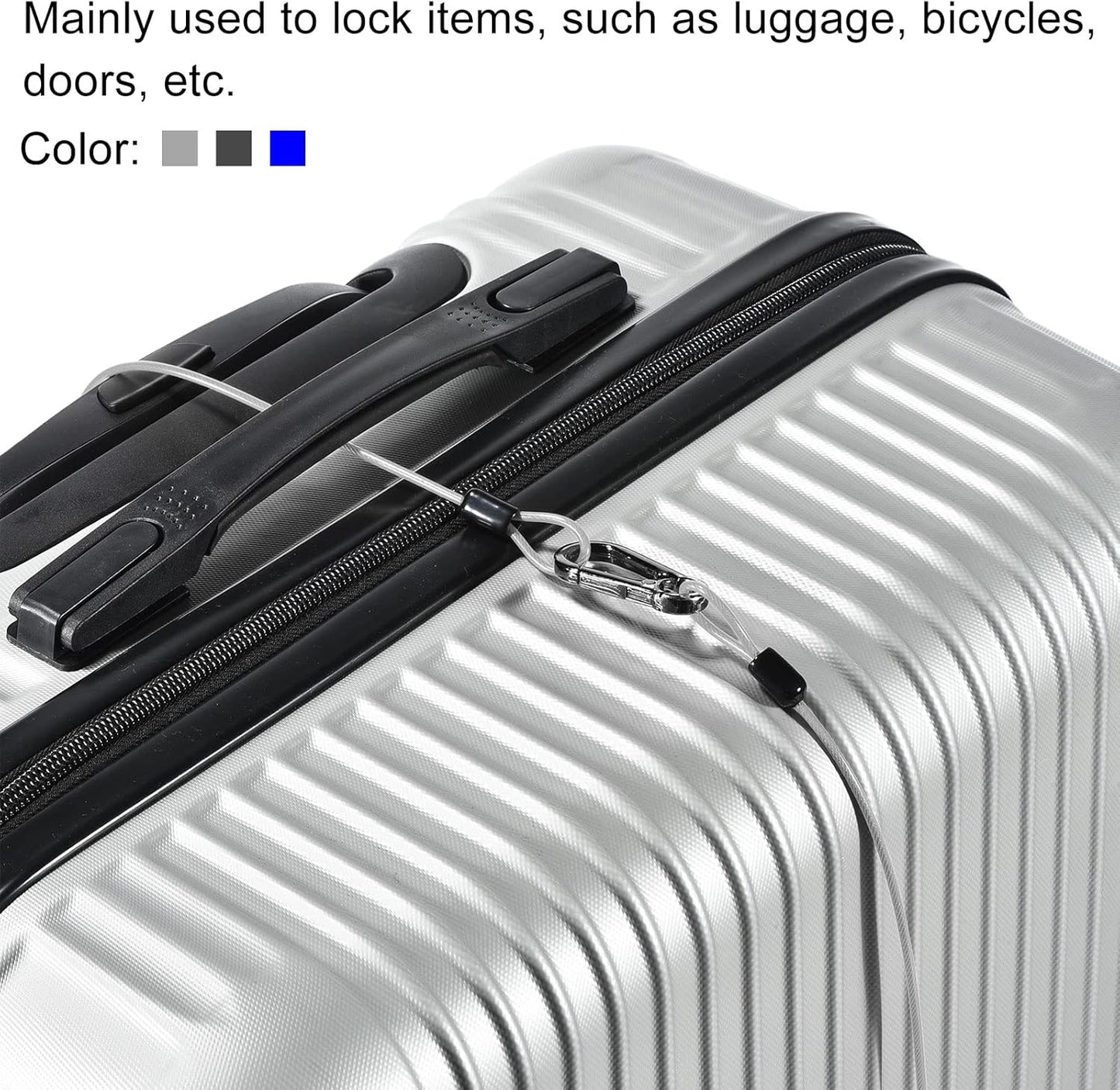 3 Pack PATIKIL Security Steel Cable 2.5mm x 0.5m Coated Luggage Lock Wire Rope, Double Loop - Transparent, Black, Blue