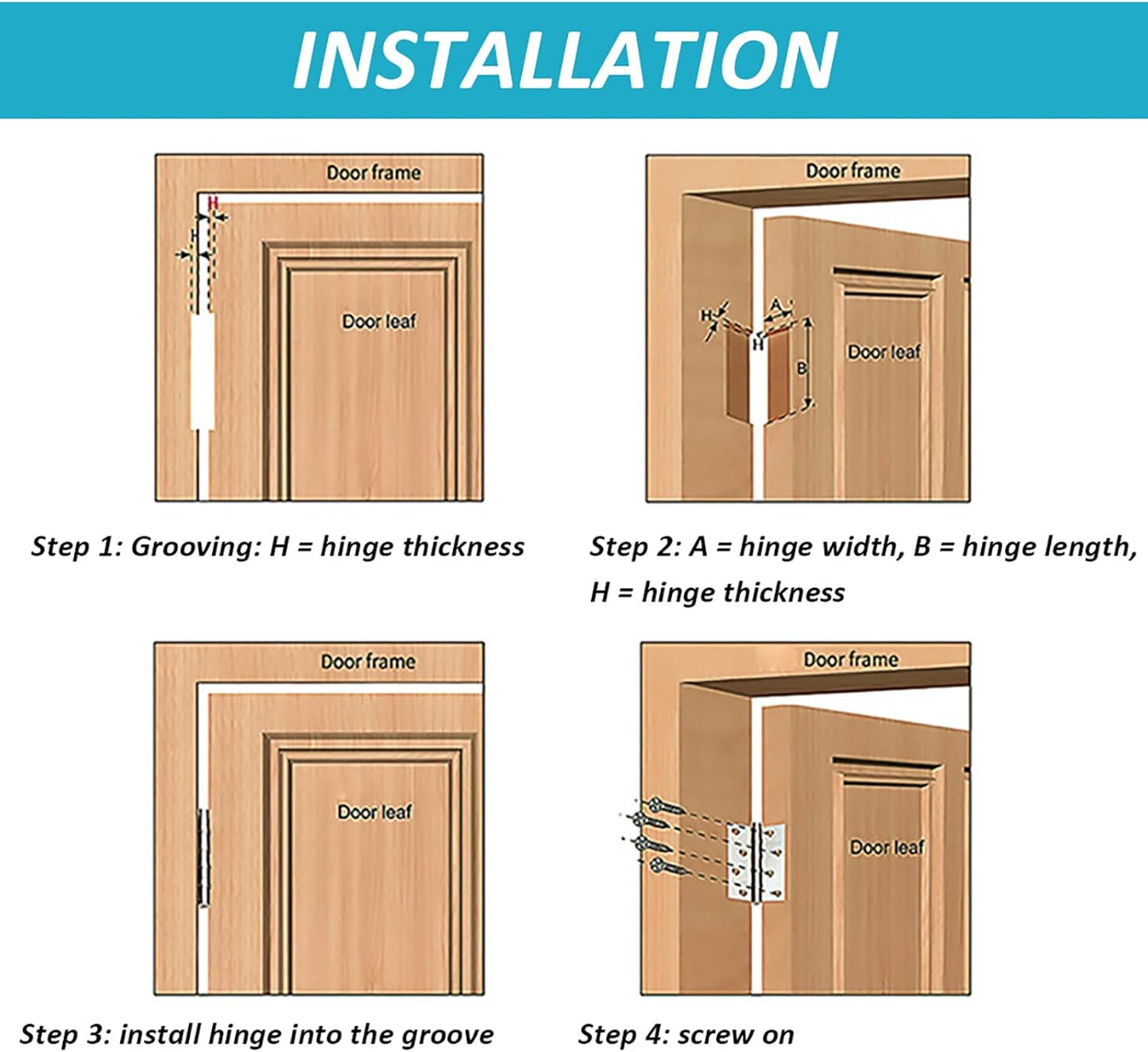 3 Pack Stainless Steel Self Closing Door Hinges with Adjustable Tension Spring - 4" x 4" Dimensions