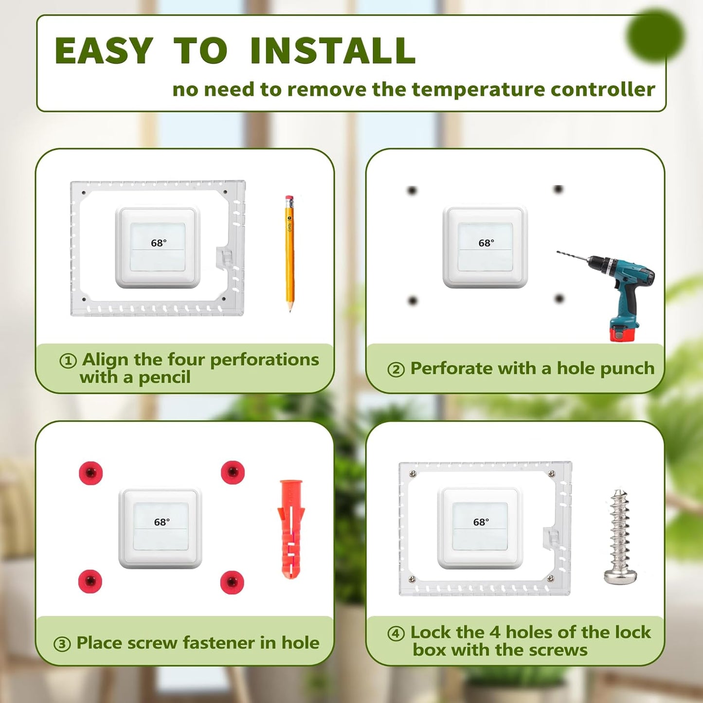 3-Piece Thermostat Lock Box Set with Key | Large Cover for Wall Thermostat | AC Control Lockbox | Fits Thermostats 4" H x 6" W or Smaller