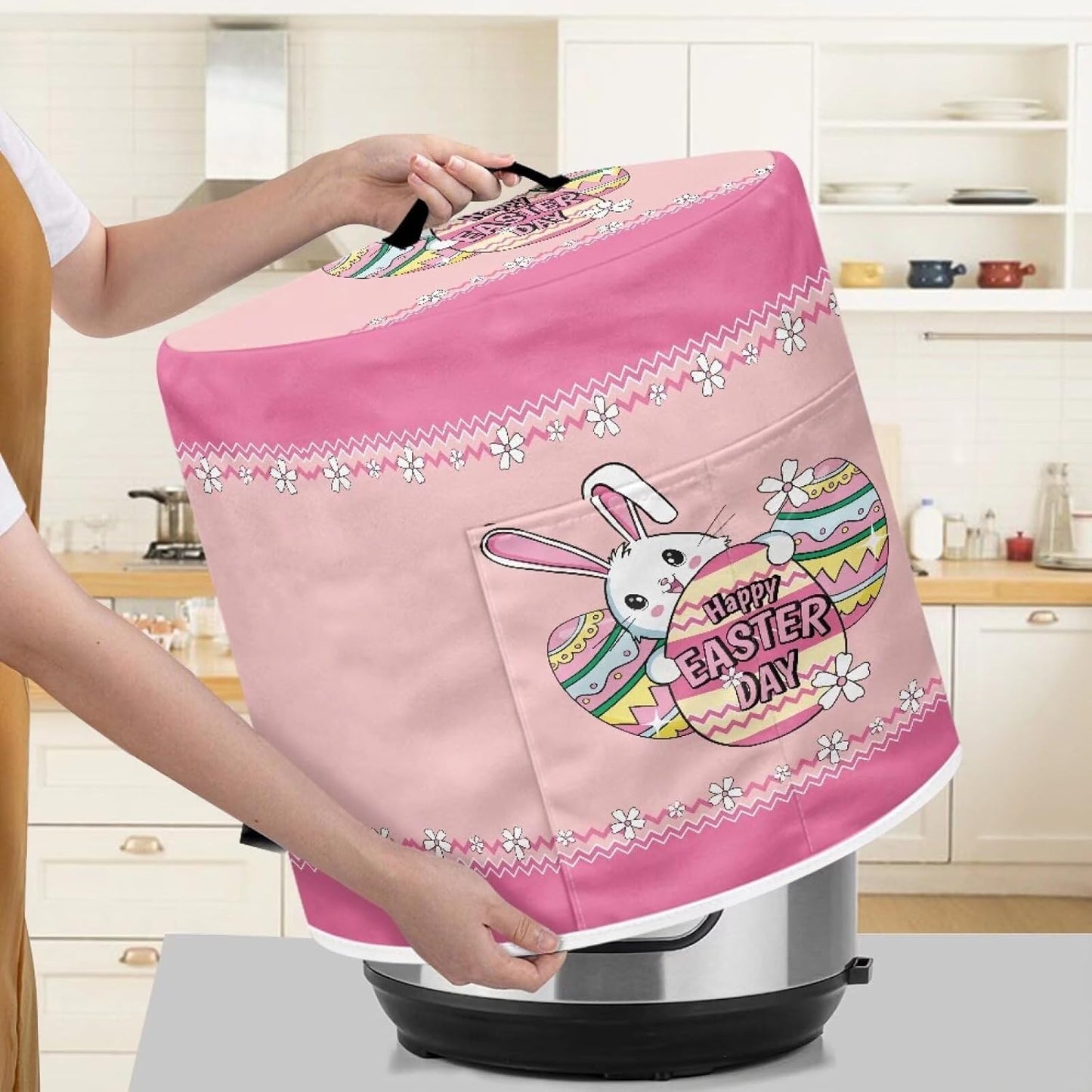 3 Quart Instant Pot & Air Fryer Cover - Happy Easter Day Decor Rabbit Design, Stain Resistant Dust Cover with Pockets for Electric Appliances