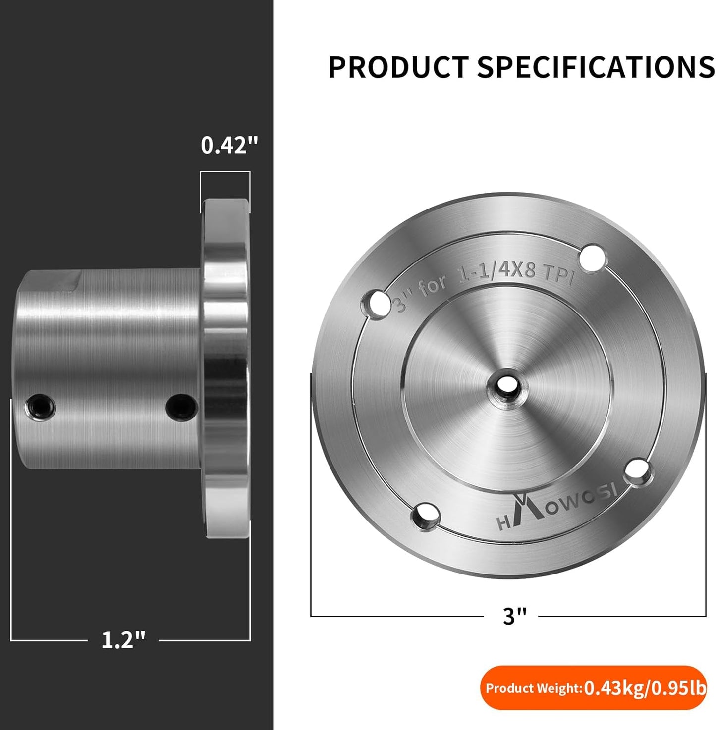 3" Steel Faceplate for Wood Lathe - Fits 1-1/4" x 8TPI Spindle - HAowosi Wood Lathe Face Plate with Screwchuck