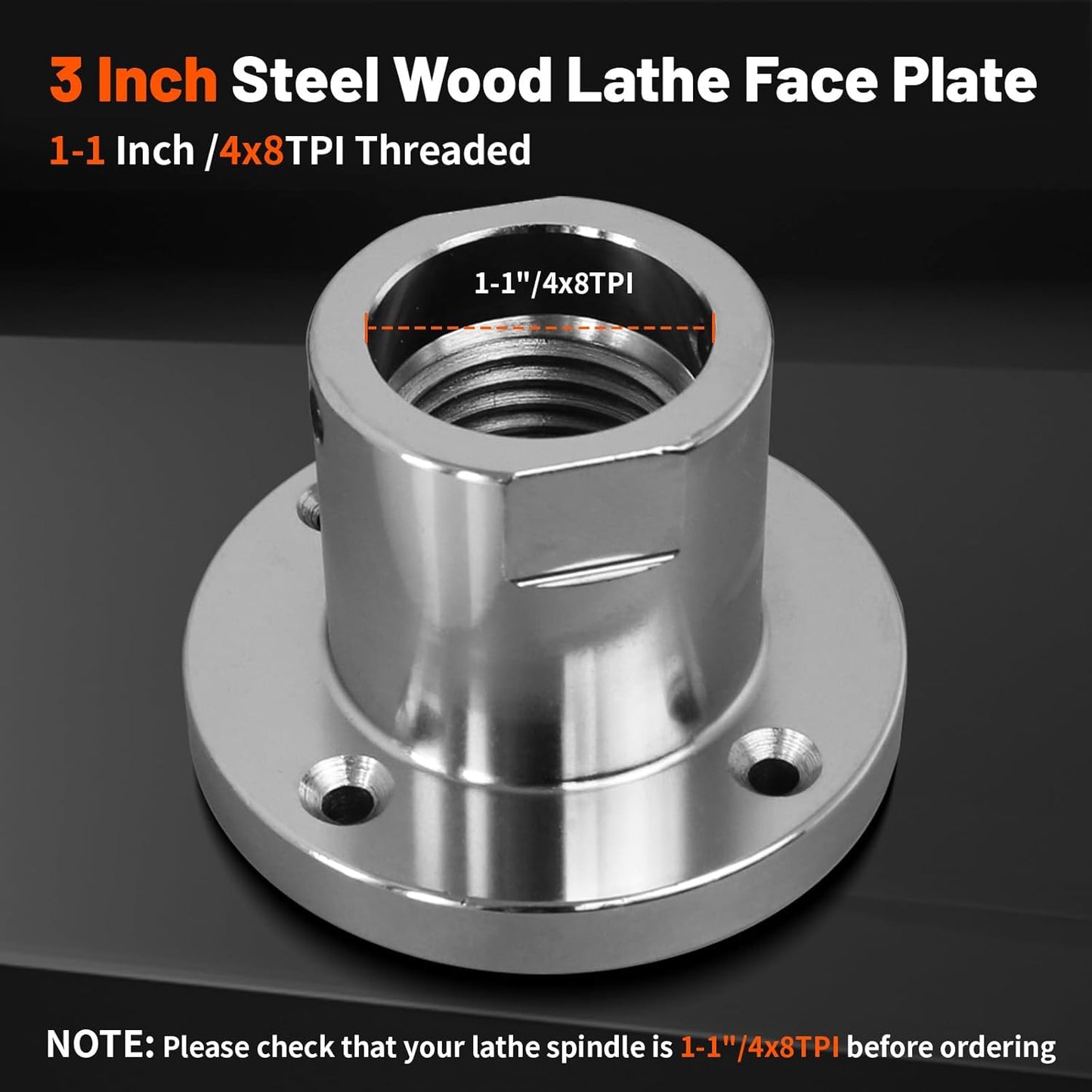 3" Steel Faceplate for Wood Lathe - Fits 1-1/4" x 8TPI Spindle - HAowosi Wood Lathe Face Plate with Screwchuck