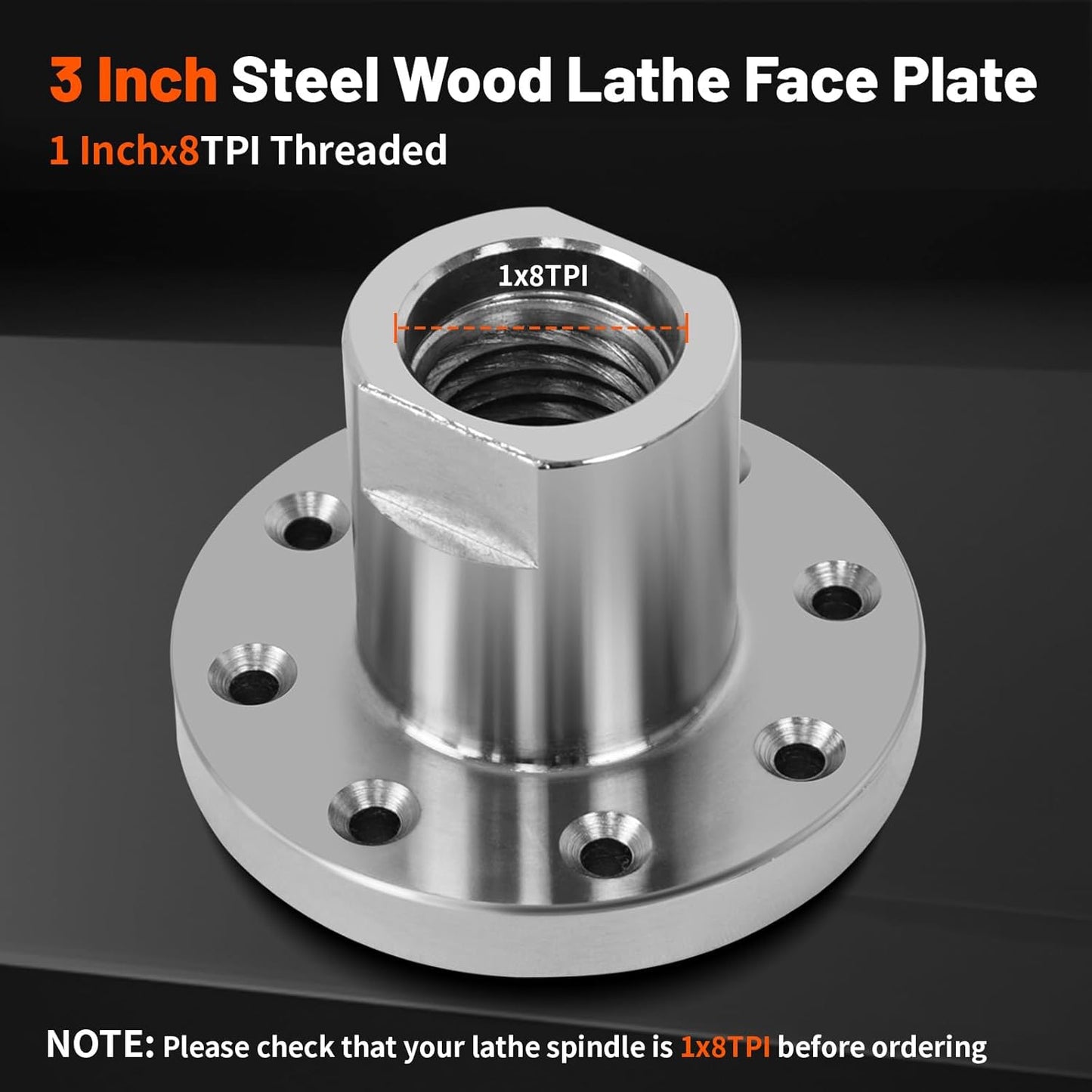 3" Steel Lathe Faceplate for Wood Lathe - Fits 1" x 8TPI Spindle with Screwchuck
