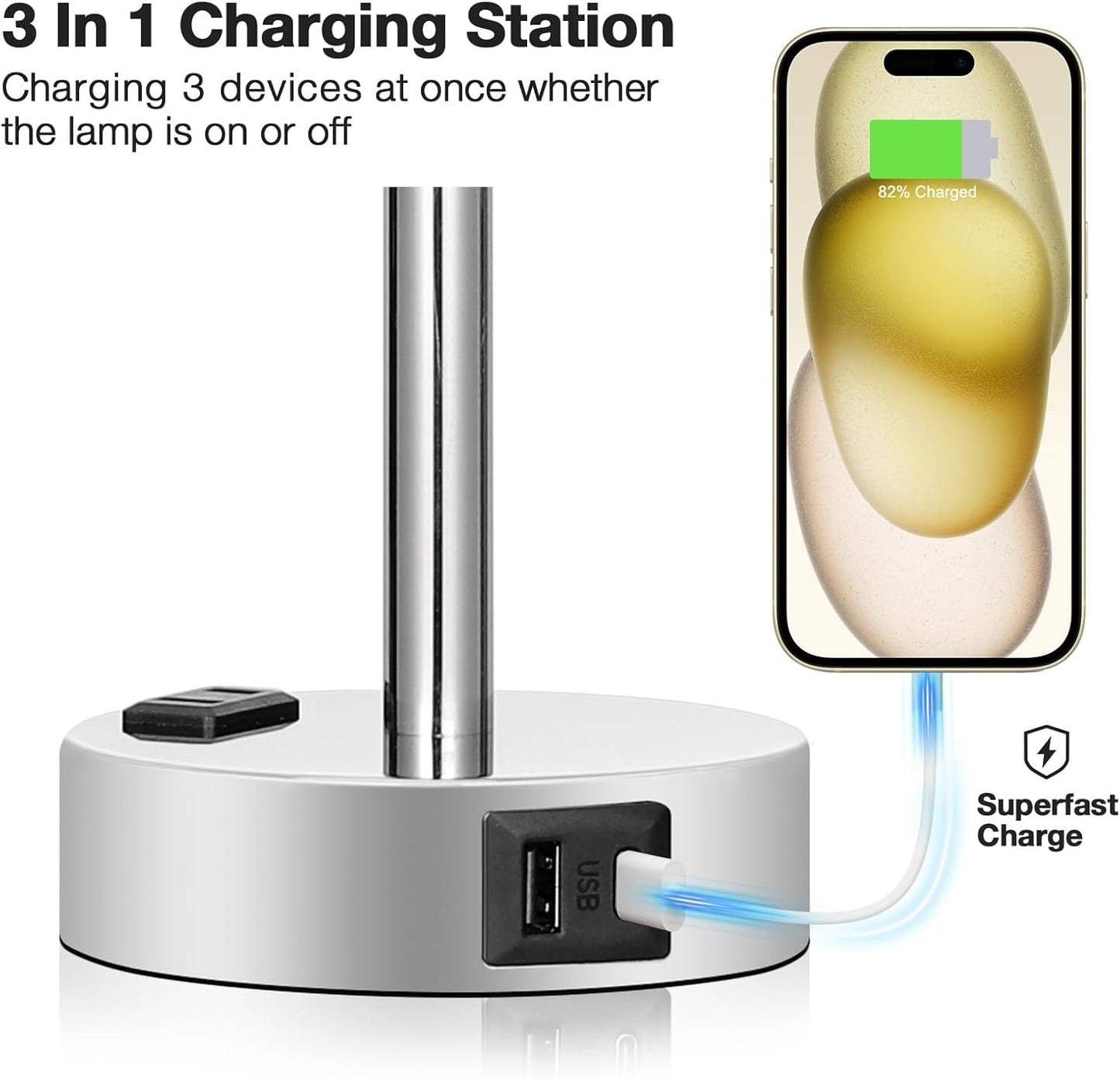 3-Way Dimmable Touch Table Lamp with USB C Charging Ports - Fenmzee Pink Lamp for Bedroom Nightstand, Small Desk Lamp for Girls Room with AC Outlet and LED Bulb