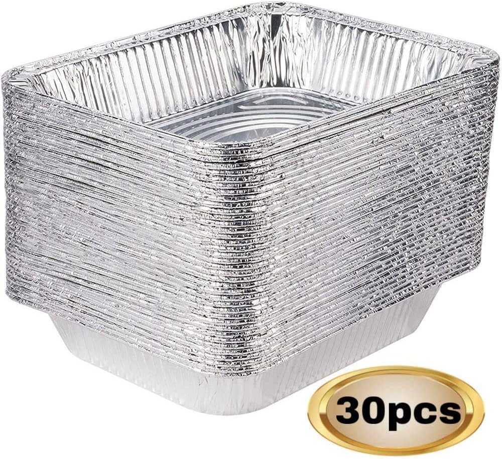 30-Pack Disposable Aluminum Foil Trays for Baking, Roasting, and Food Storage - 25.5x19.5x5.5cm