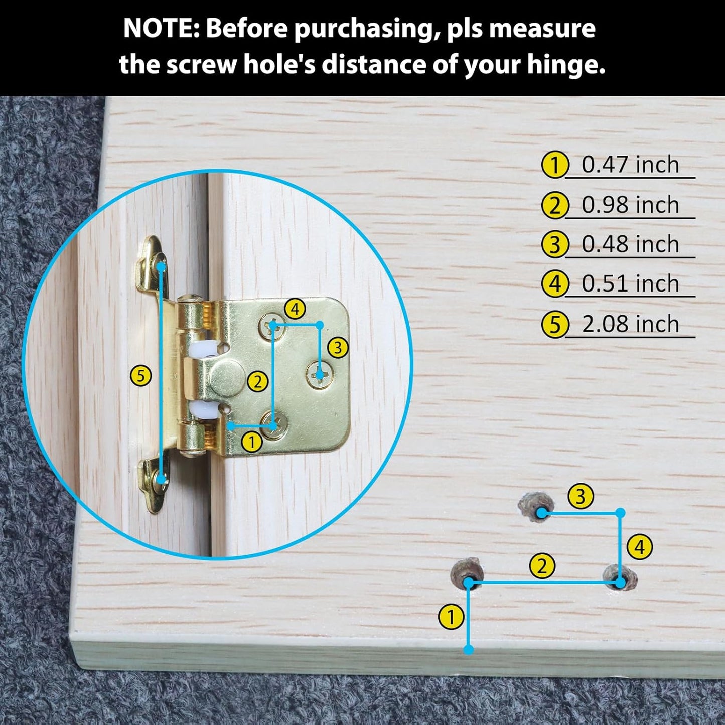 30 Pack of Donanim 1/2" Brass Gold Overlay Self Closing Cabinet Hinges for Kitchen Cabinet Doors