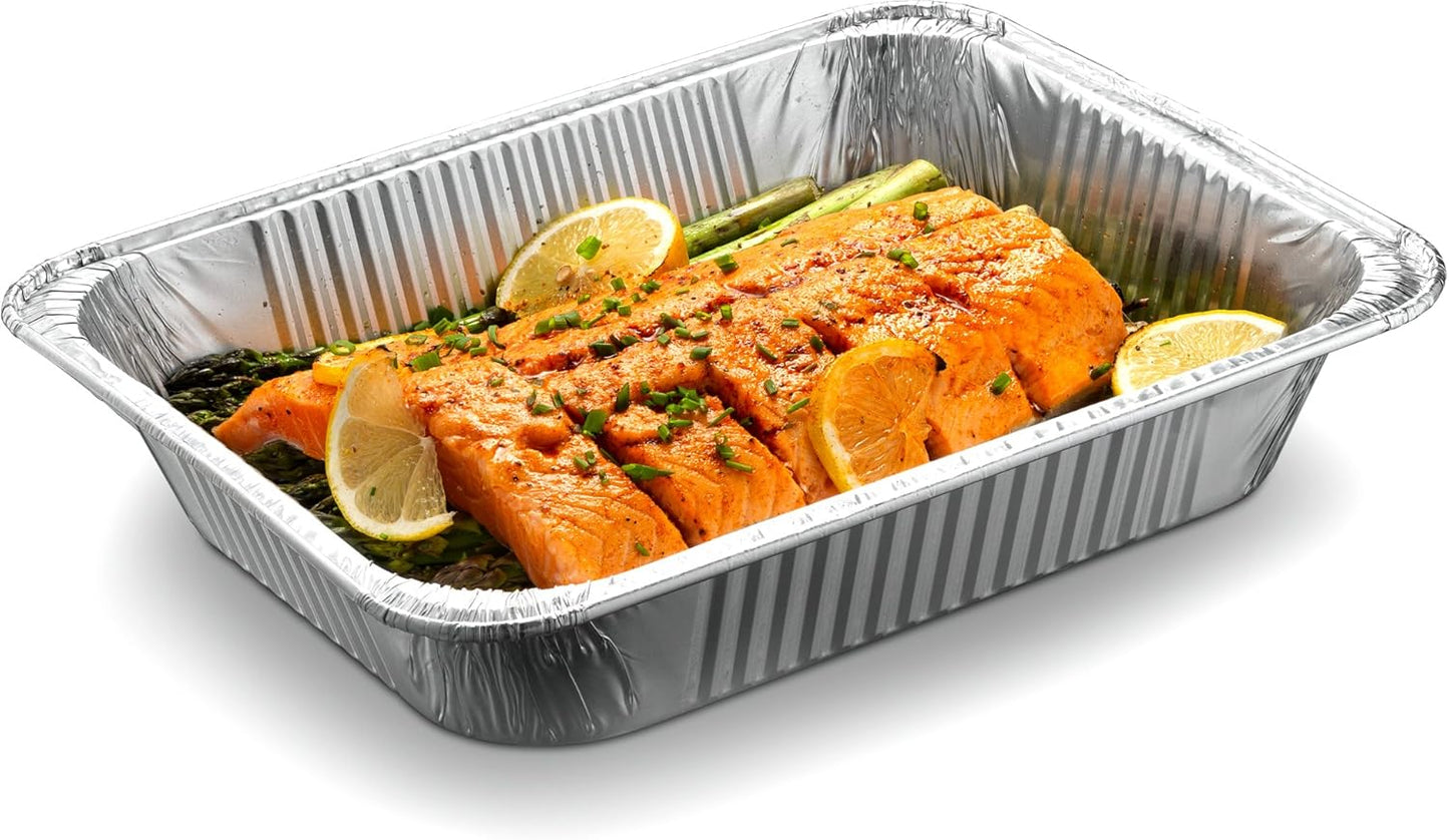 30 Pack of Propack Disposable Aluminum Foil Half Size Containers for Meal Prep and Cooking