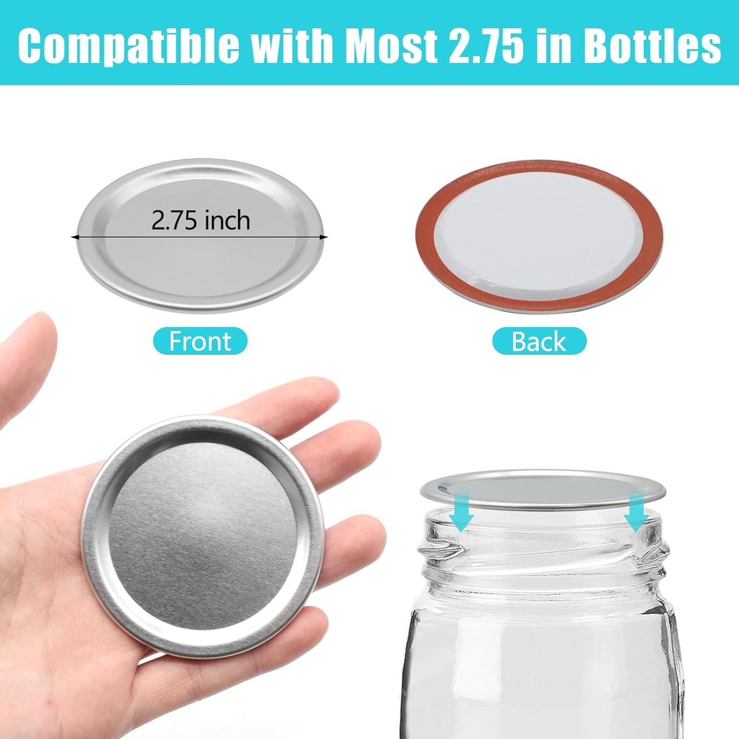 30 Pack Regular Mouth Mason Jar Canning Lids - 70MM Split-Type Metal Lids for Ball, Kerr Jars - Leak Proof Reusable Lids with Silicone Seals