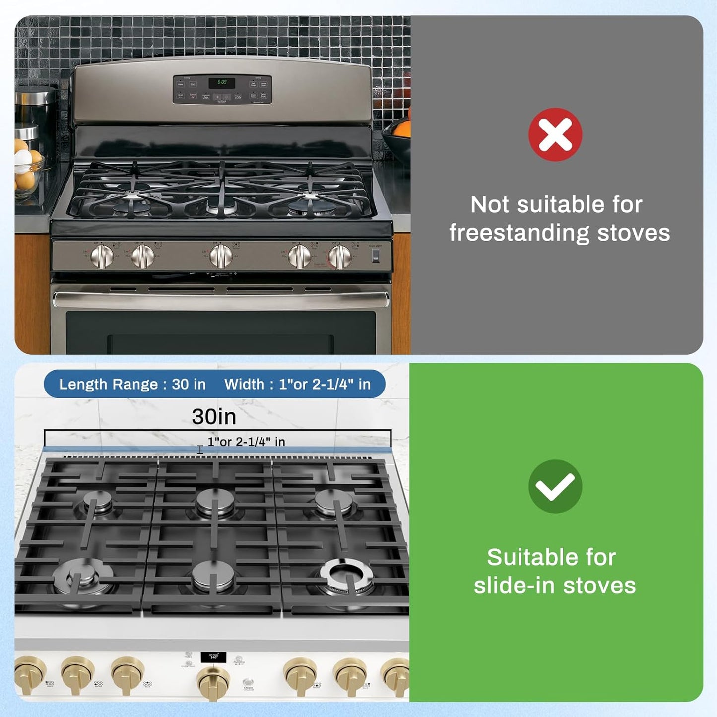 30" Slide-in Range Rear Filler Kit with Silicone Stove Gap Covers - Stainless Steel Cooktop Trim Kit for Whirlpool & Most Brands