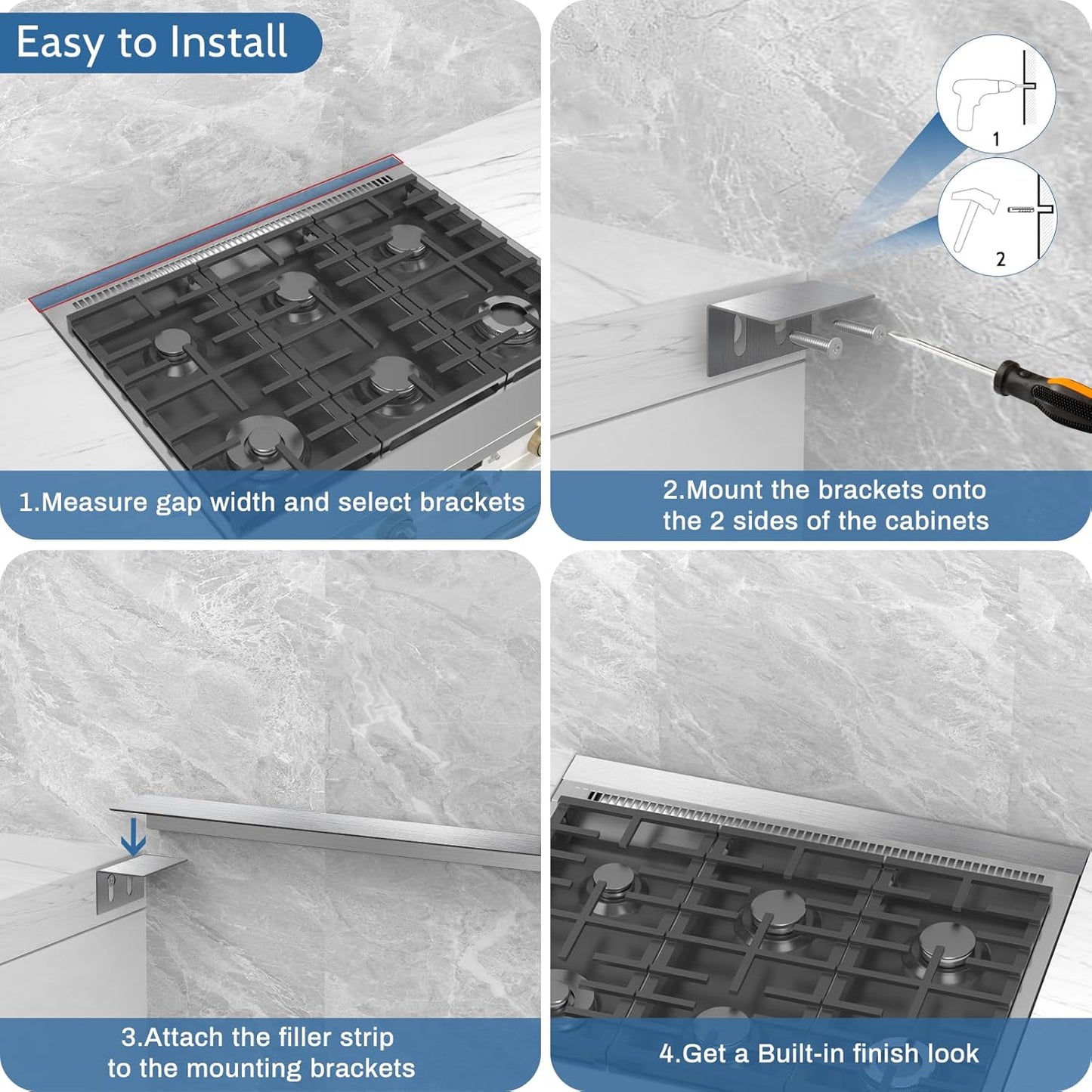 30" Slide-in Range Rear Filler Kit with Silicone Stove Gap Covers - Stainless Steel Cooktop Trim Kit for Whirlpool & Most Brands