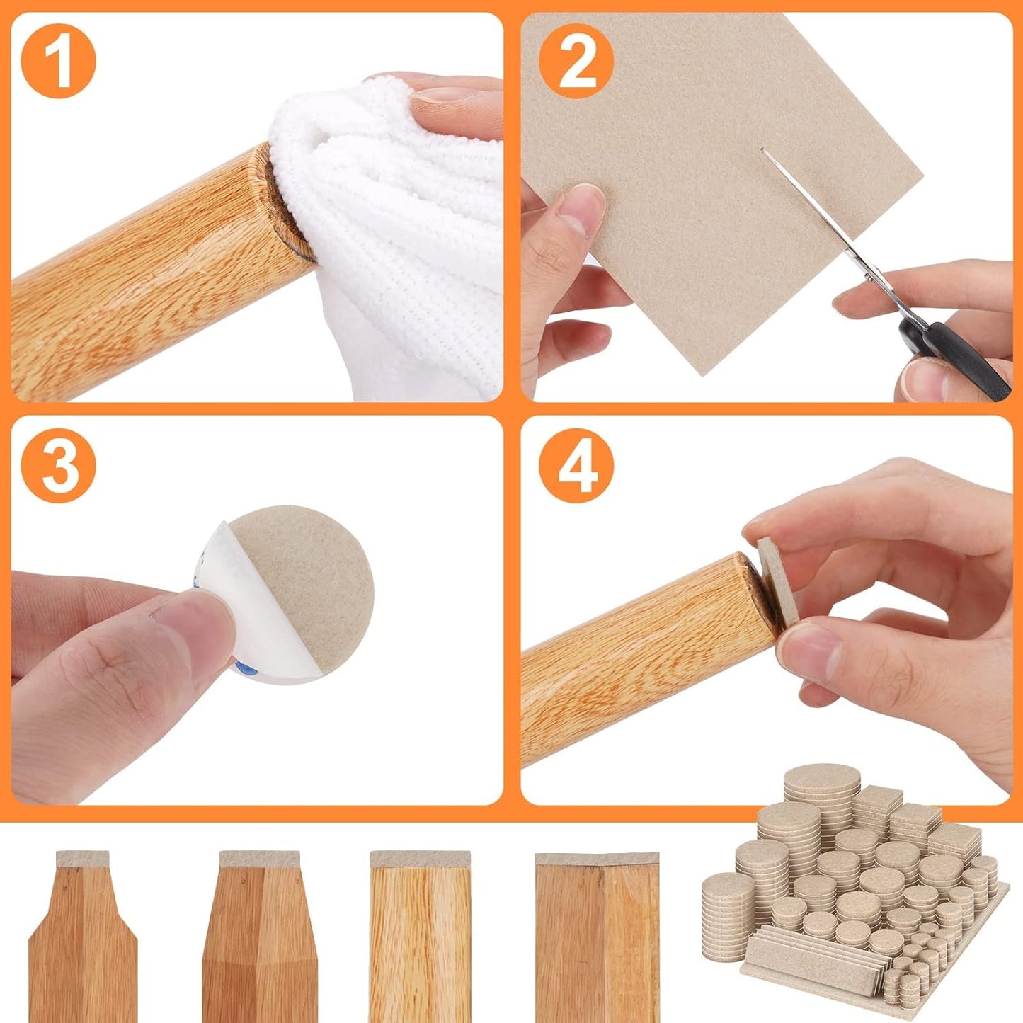 300-Piece FURNIMATE Felt Furniture Pads Set for Hardwood Floors - Beige Floor Protectors for Furniture Legs, Furniture Felt Pads for Floor Protection
