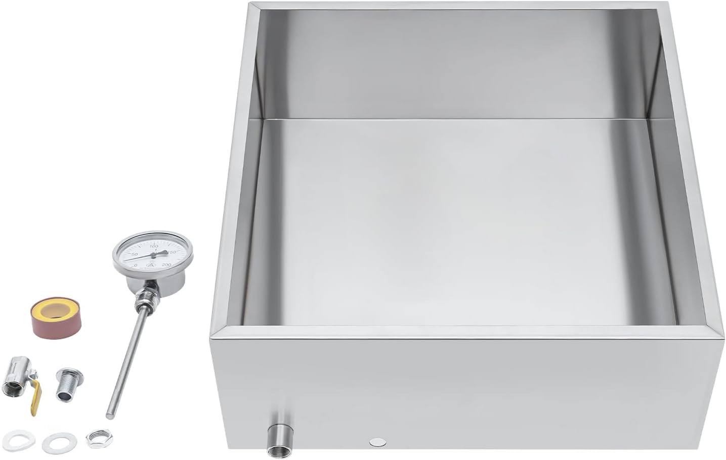 304 Stainless Steel Maple Syrup Evaporator Pan 24"x24"x9.5" with Valve and Thermometer - Steam Divided Boiling Pan for Maple Syrup Production