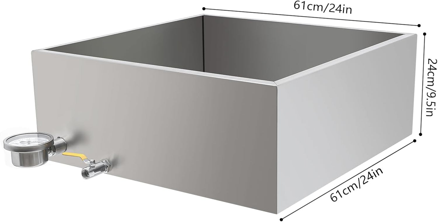 304 Stainless Steel Maple Syrup Evaporator Pan 24"x24"x9.5" with Valve and Thermometer - Steam Divided Boiling Pan for Maple Syrup Production