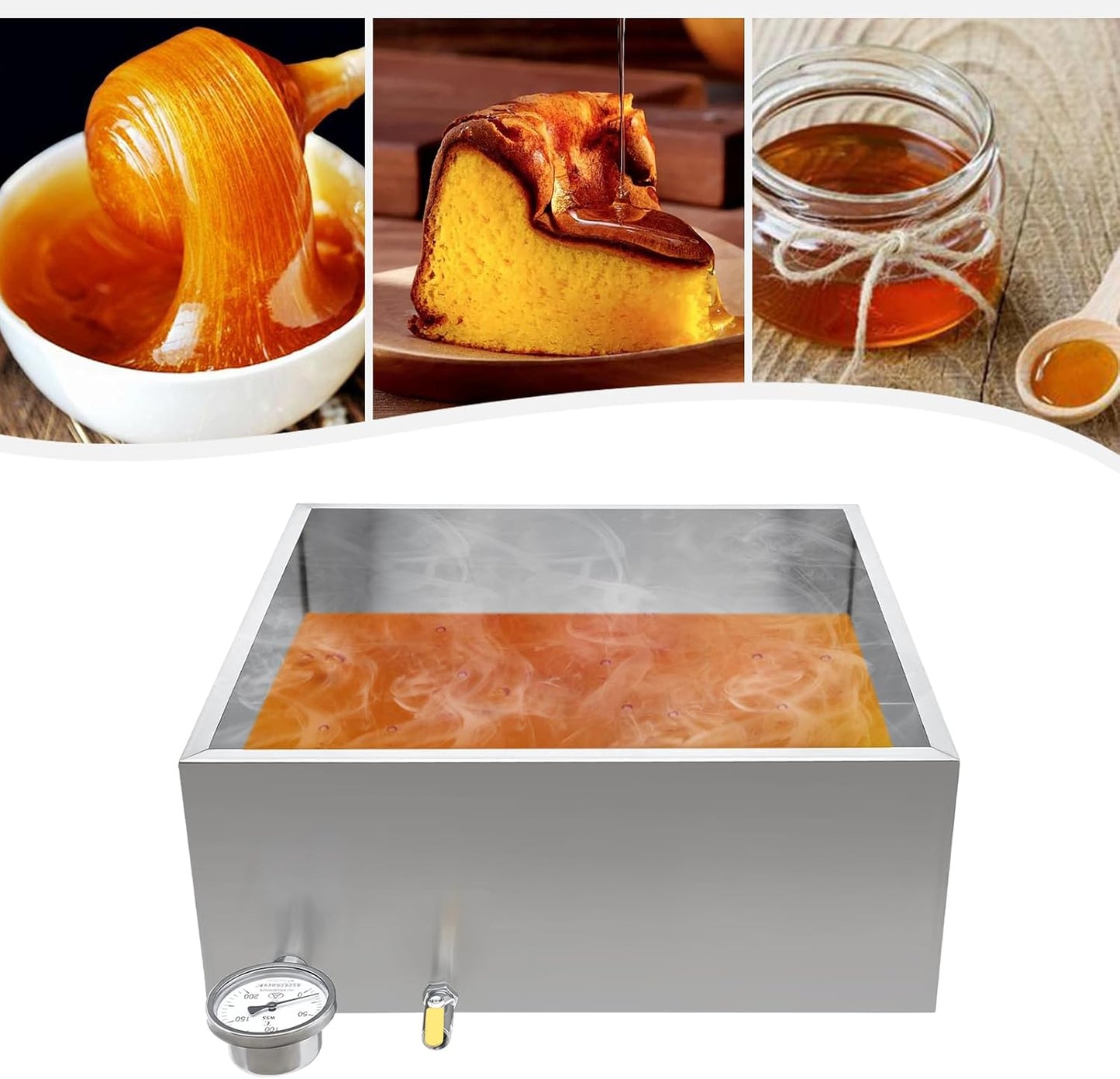 304 Stainless Steel Maple Syrup Evaporator Pan 24"x24"x9.5" with Valve and Thermometer - Steam Divided Boiling Pan for Maple Syrup Production