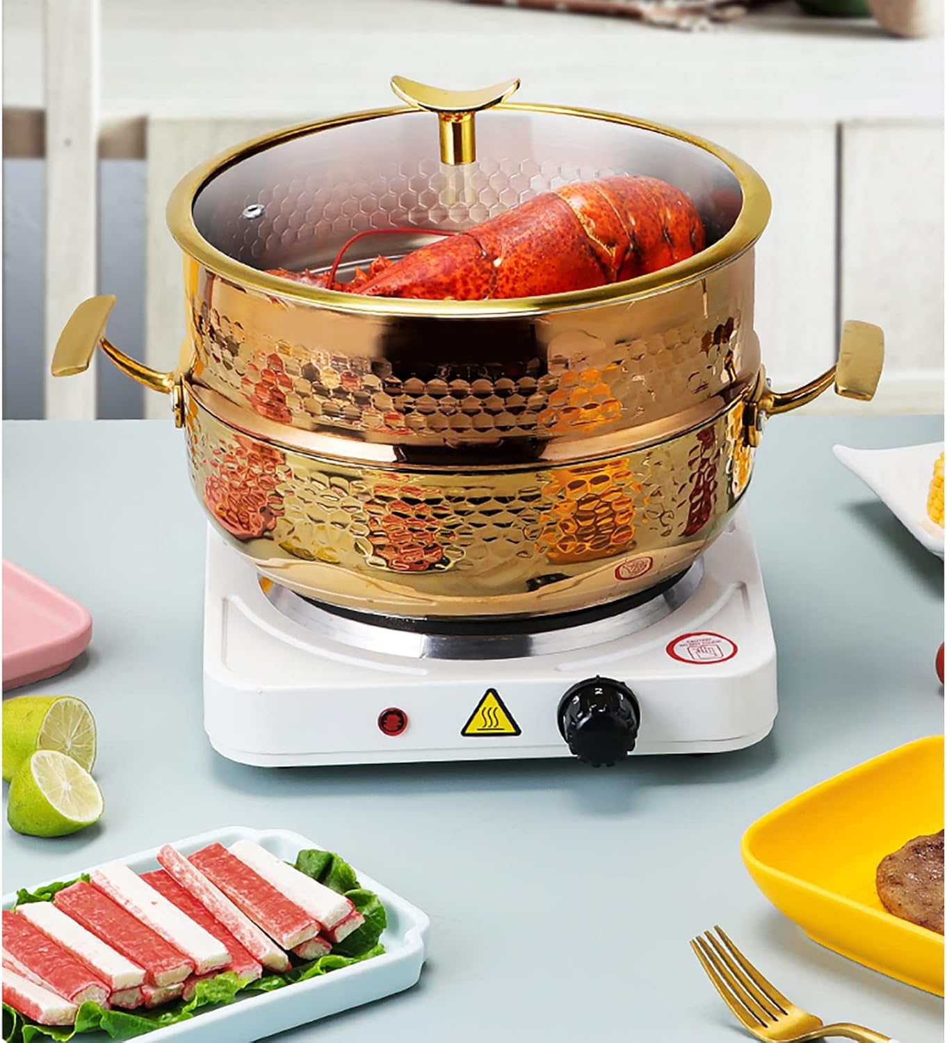 304 Stainless Steel Steamer Cookware and Soup Pot with Super Thick 3-Layer Composite Bottom - Ideal for Steamed Buns and Boiled Noodles - Available in Silver, Size 22cm and 28cm